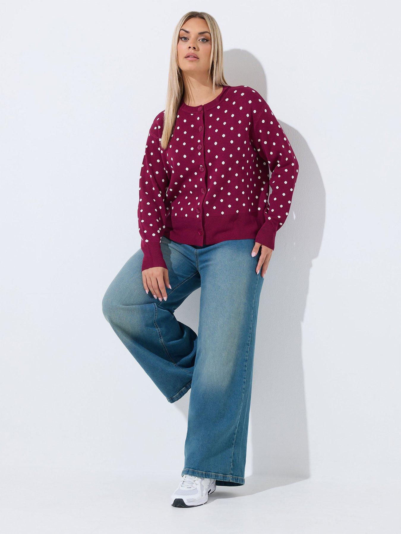 Image 3 of 4 of Yours Curve Round Neck Cardigan - Red