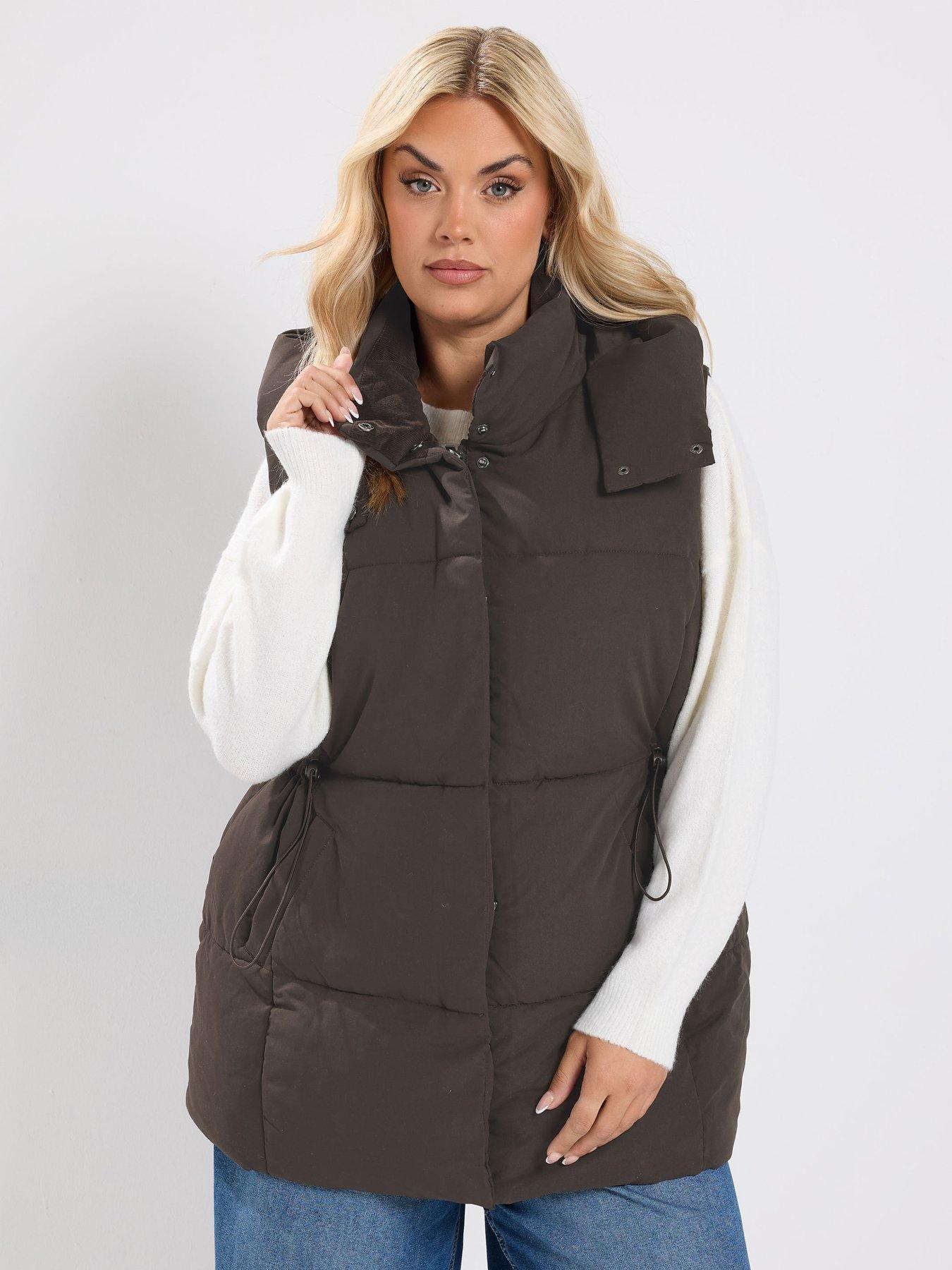 Image 1 of 4 of Yours Curve Short Padded Gilet - Brown