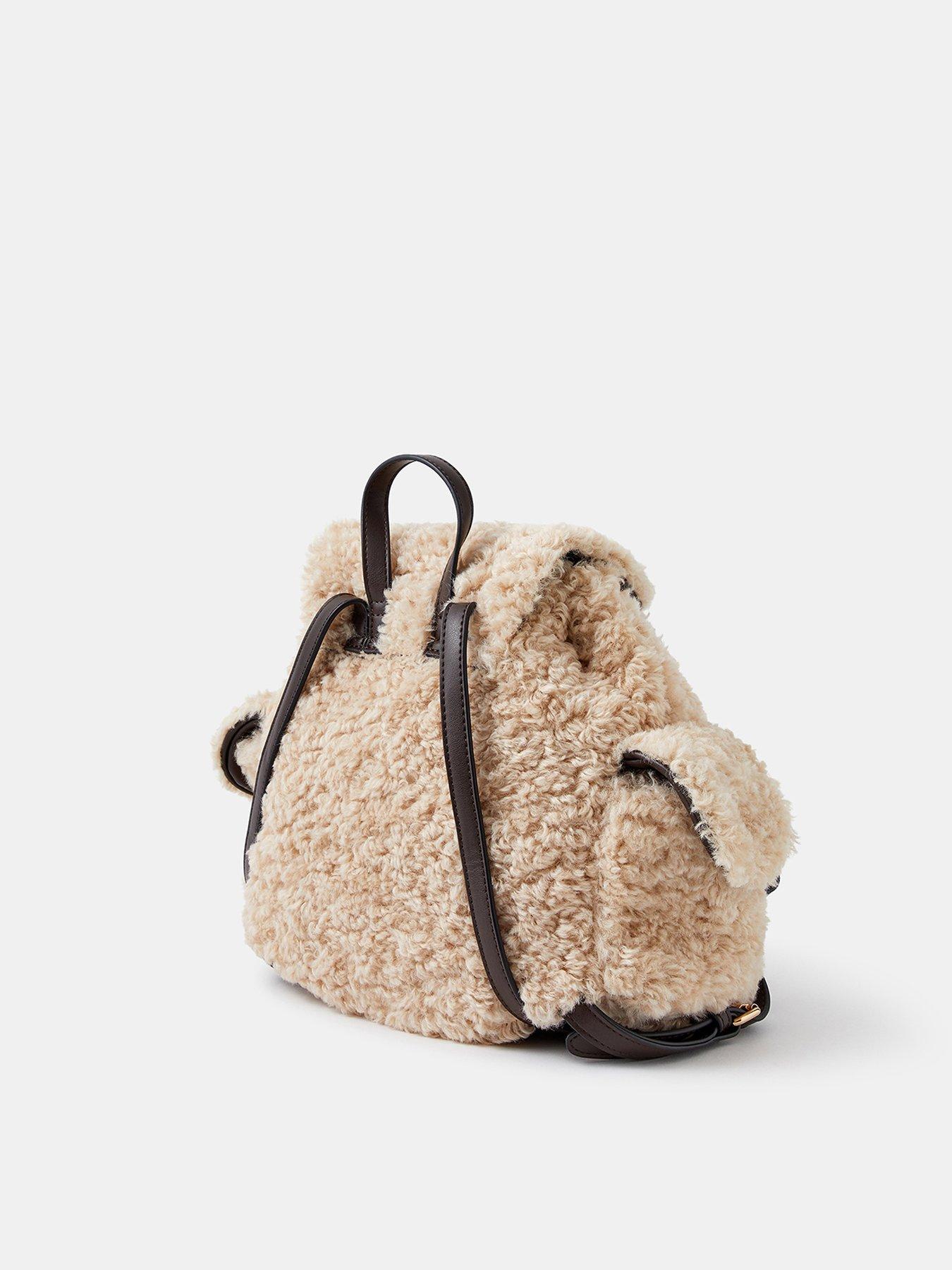Image 2 of 4 of Accessorize Shearling Drawstring Backpack - Cream