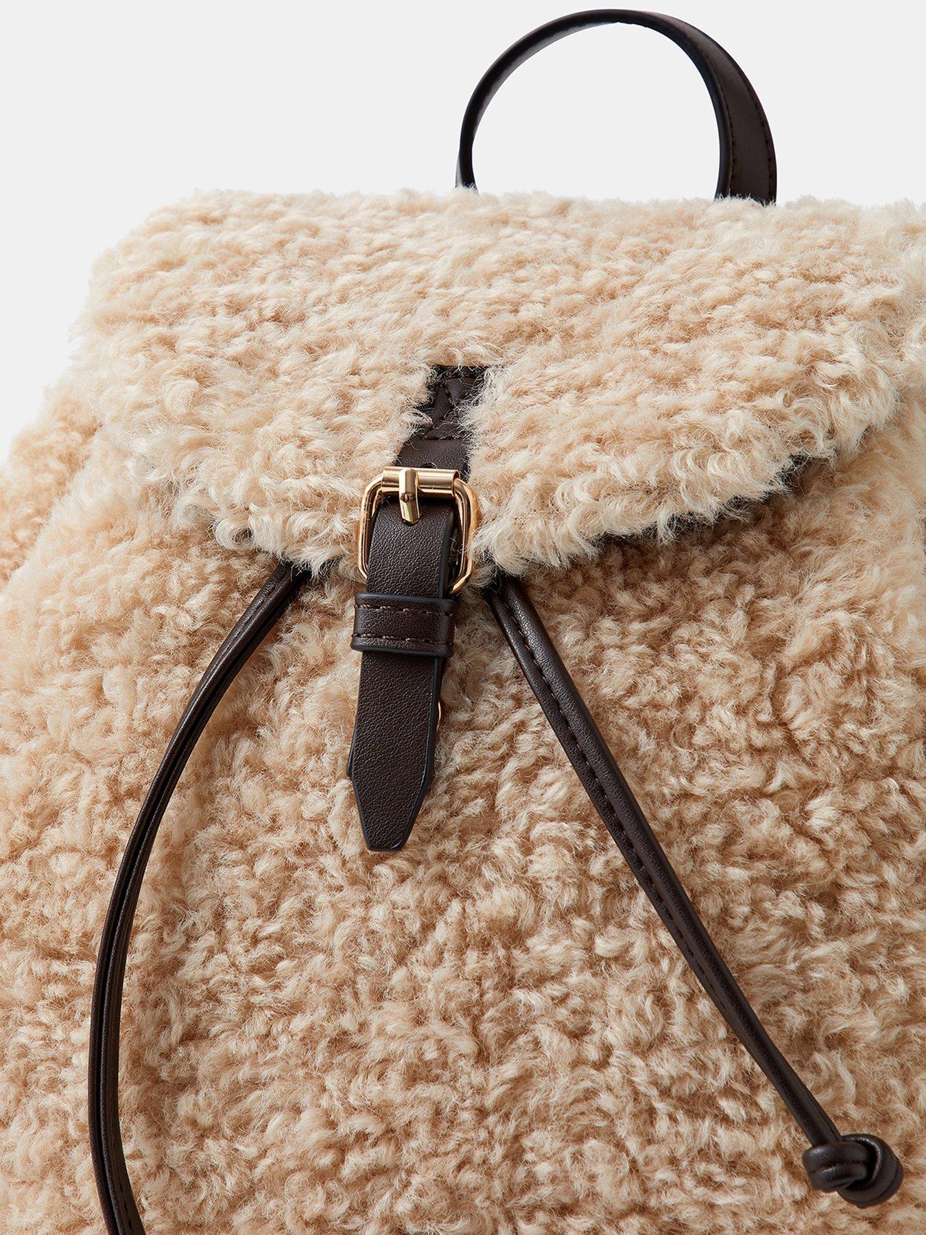 Image 3 of 4 of Accessorize Shearling Drawstring Backpack - Cream