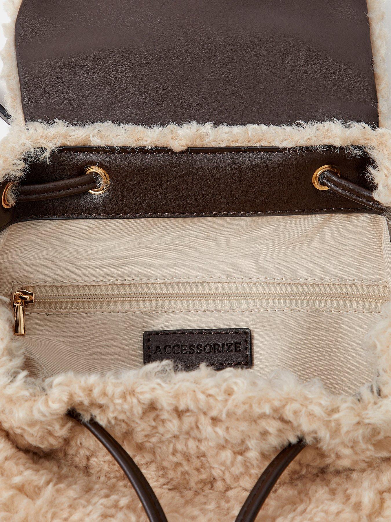 Image 4 of 4 of Accessorize Shearling Drawstring Backpack - Cream