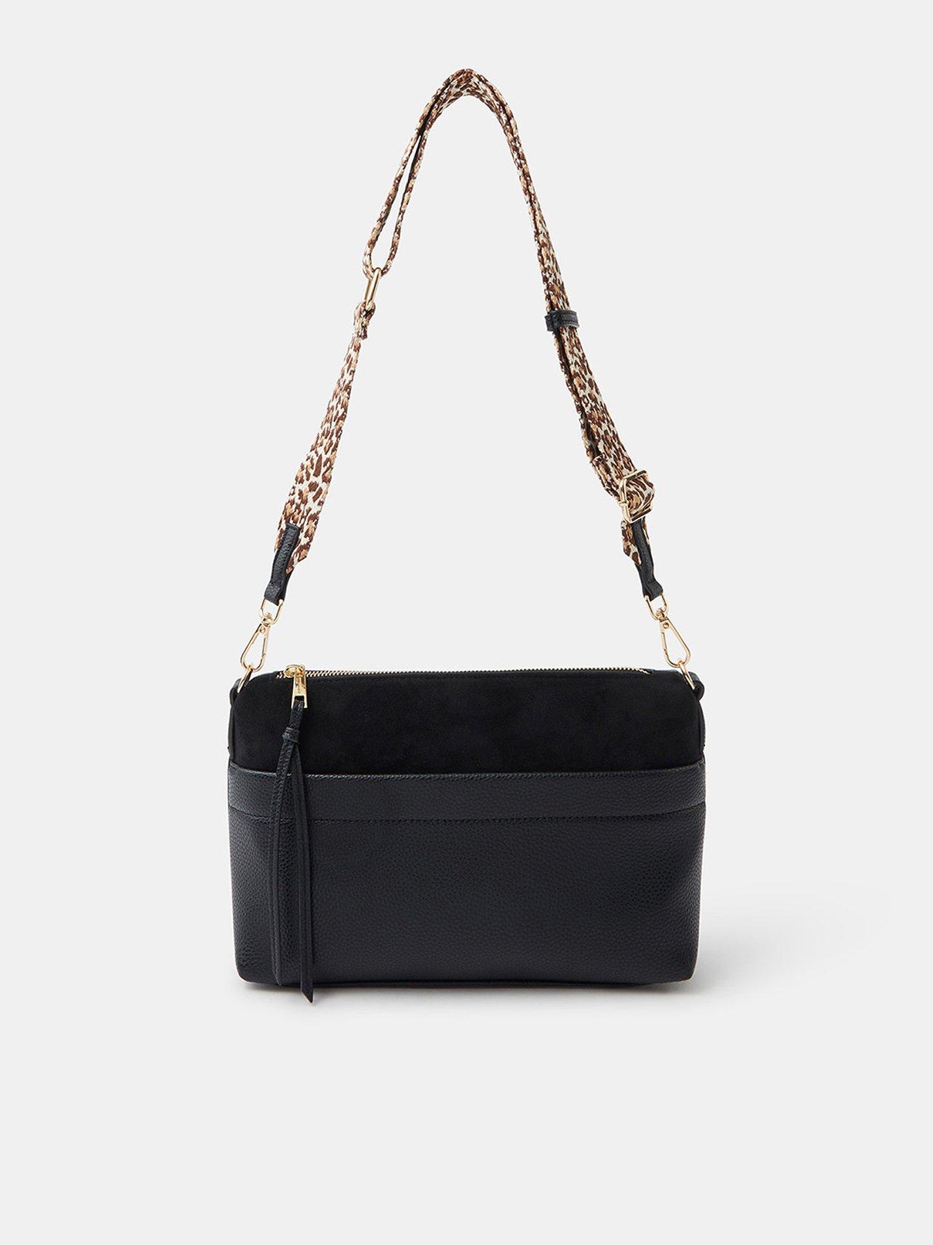 Image 1 of 5 of Accessorize Womens Cristina Leopard Strap Crossbody Bag - Black