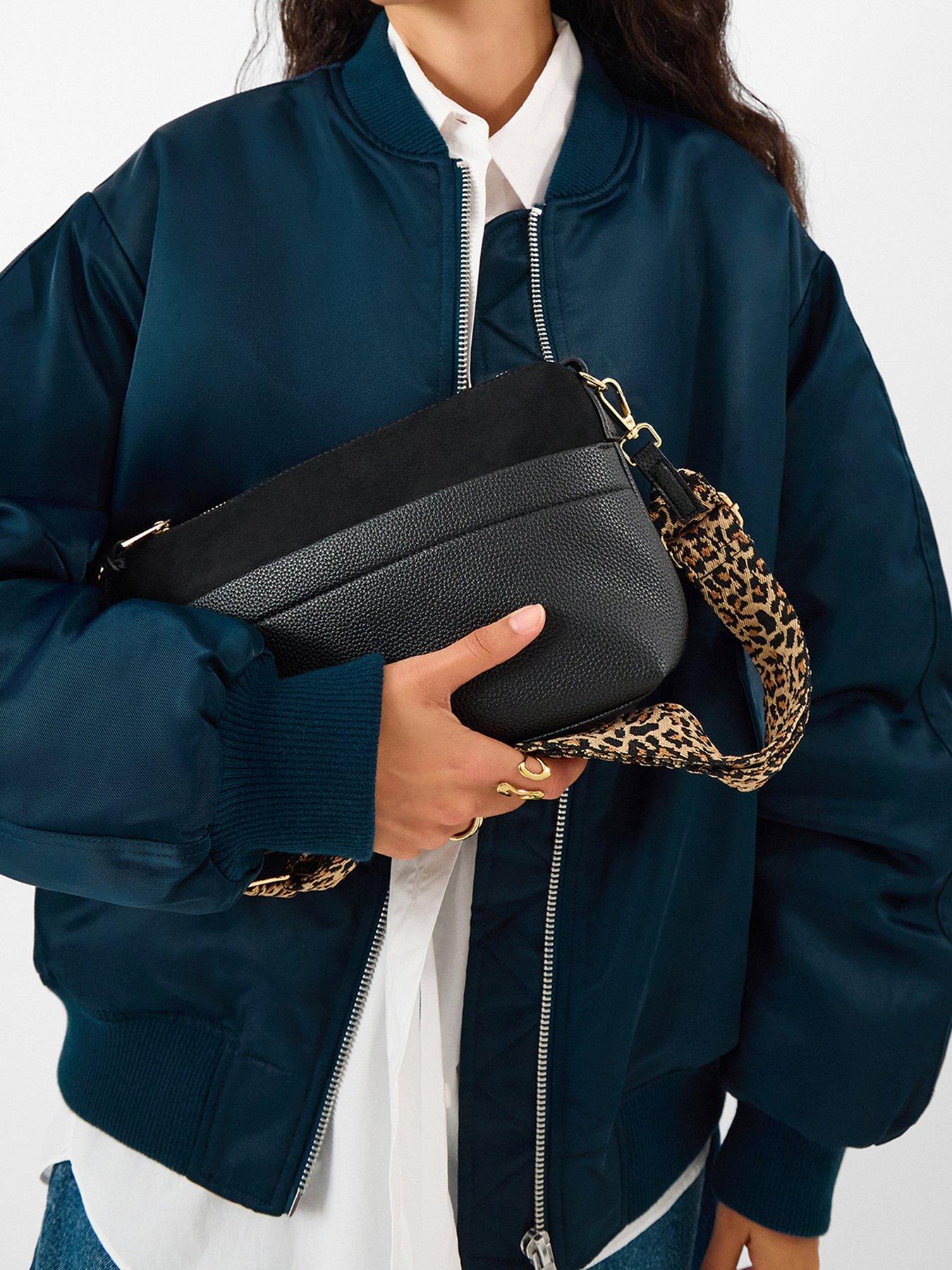 Image 2 of 5 of Accessorize Womens Cristina Leopard Strap Crossbody Bag - Black