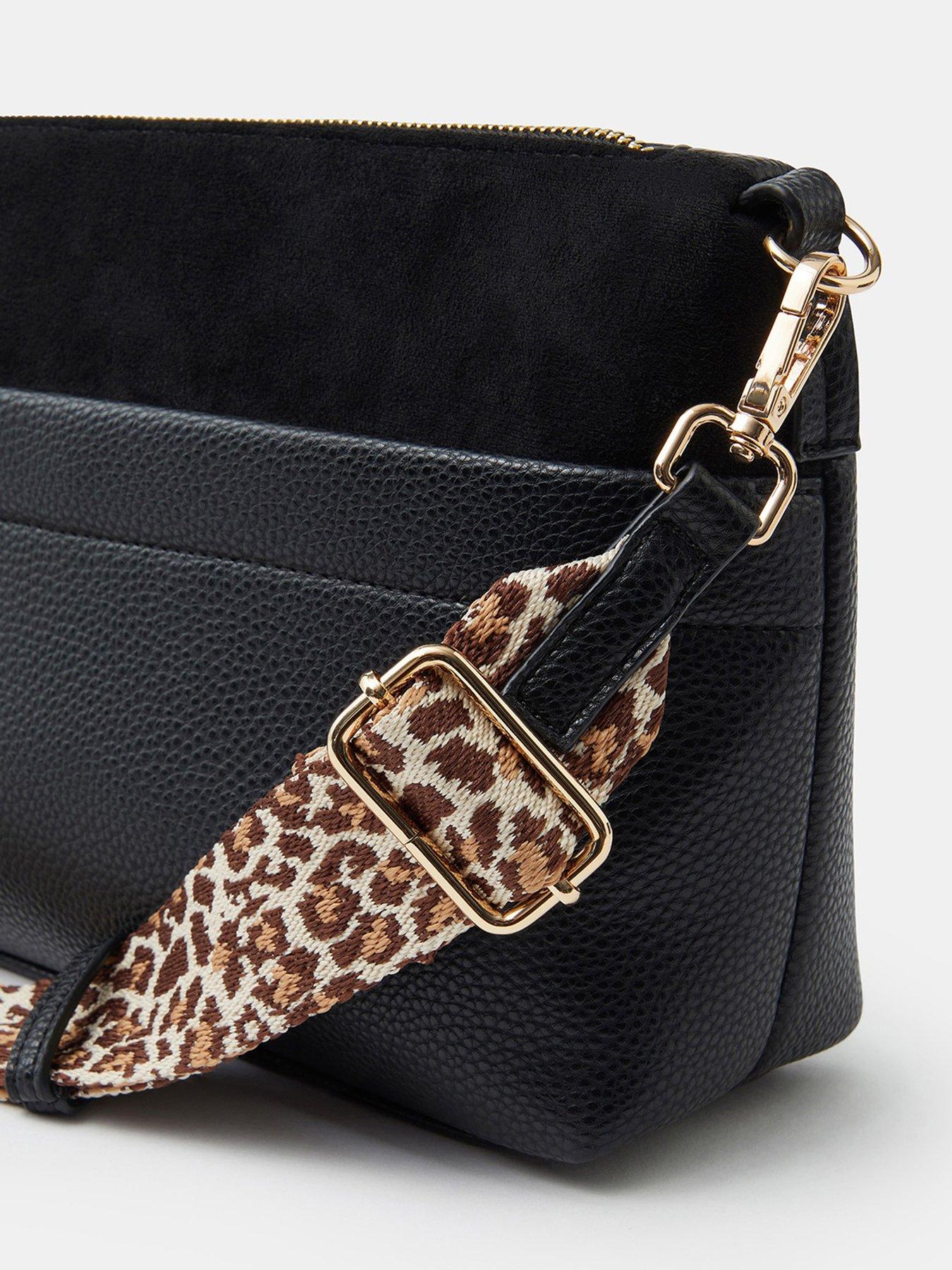 Image 4 of 5 of Accessorize Womens Cristina Leopard Strap Crossbody Bag - Black
