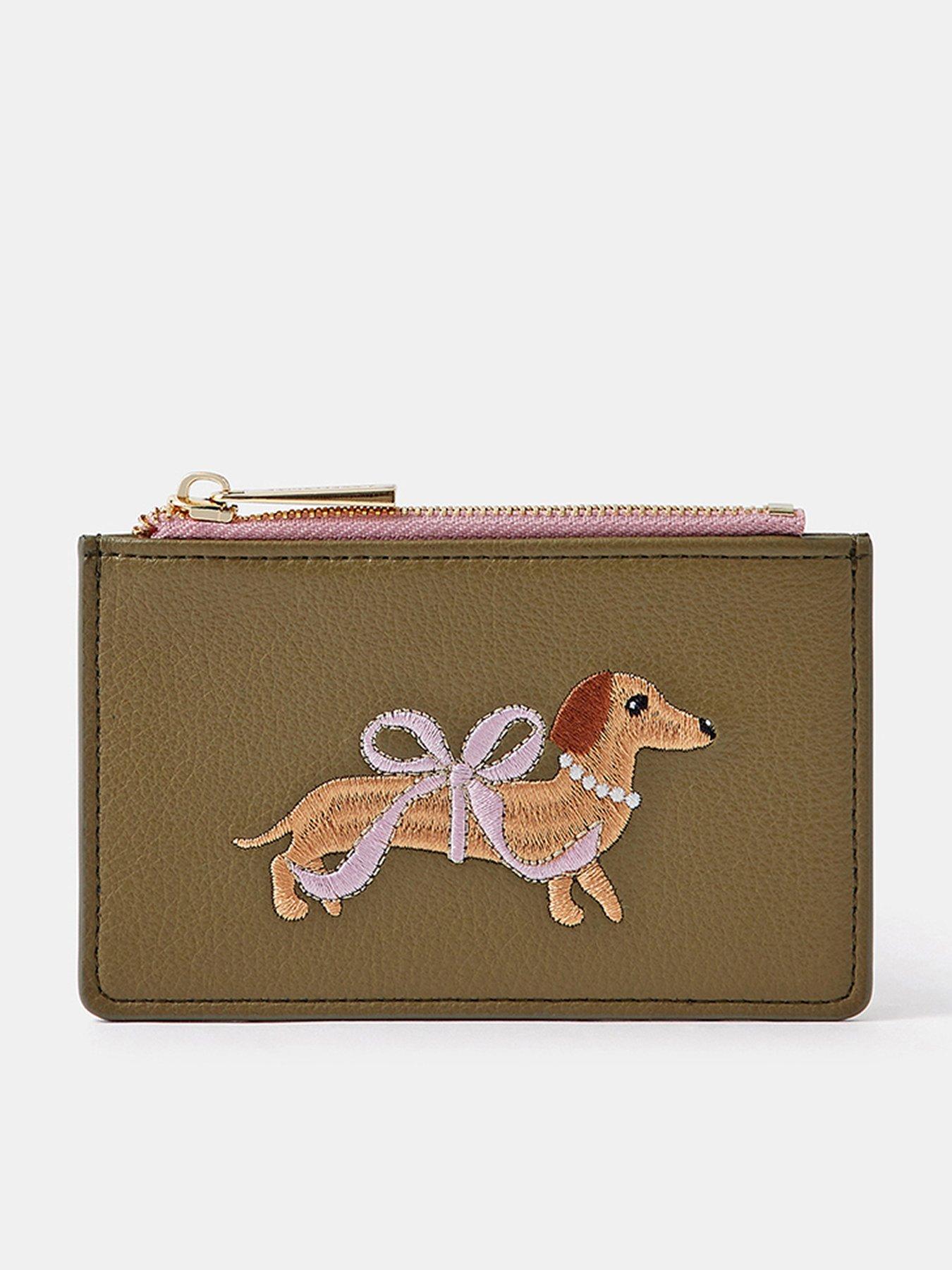 Accessorize Sausage Dog Embroidered Card Holder - Green