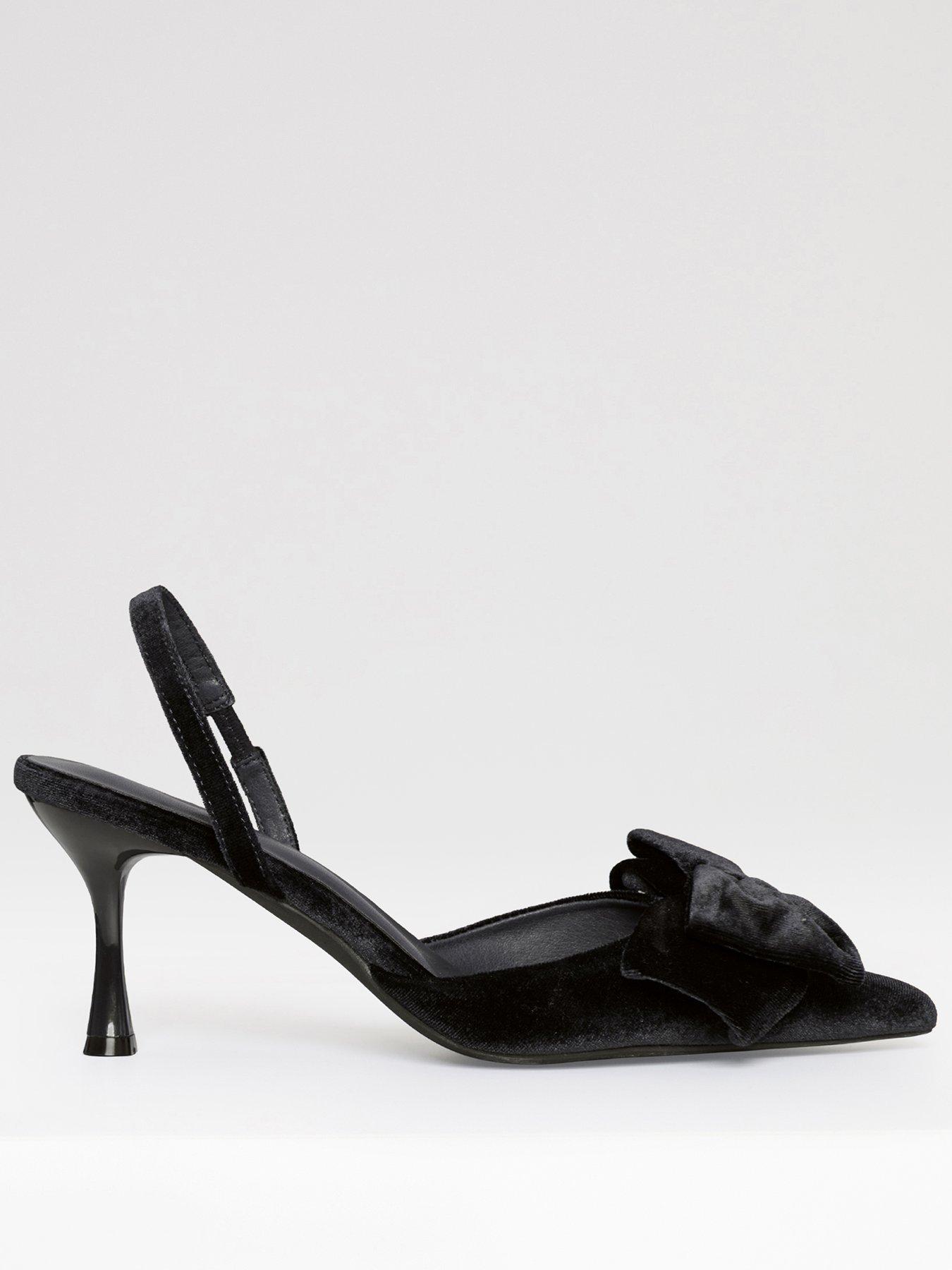 Image 1 of 4 of Threadbare Womens Oversized Bow Velvet-Look Slingback Kitten Heels - Black