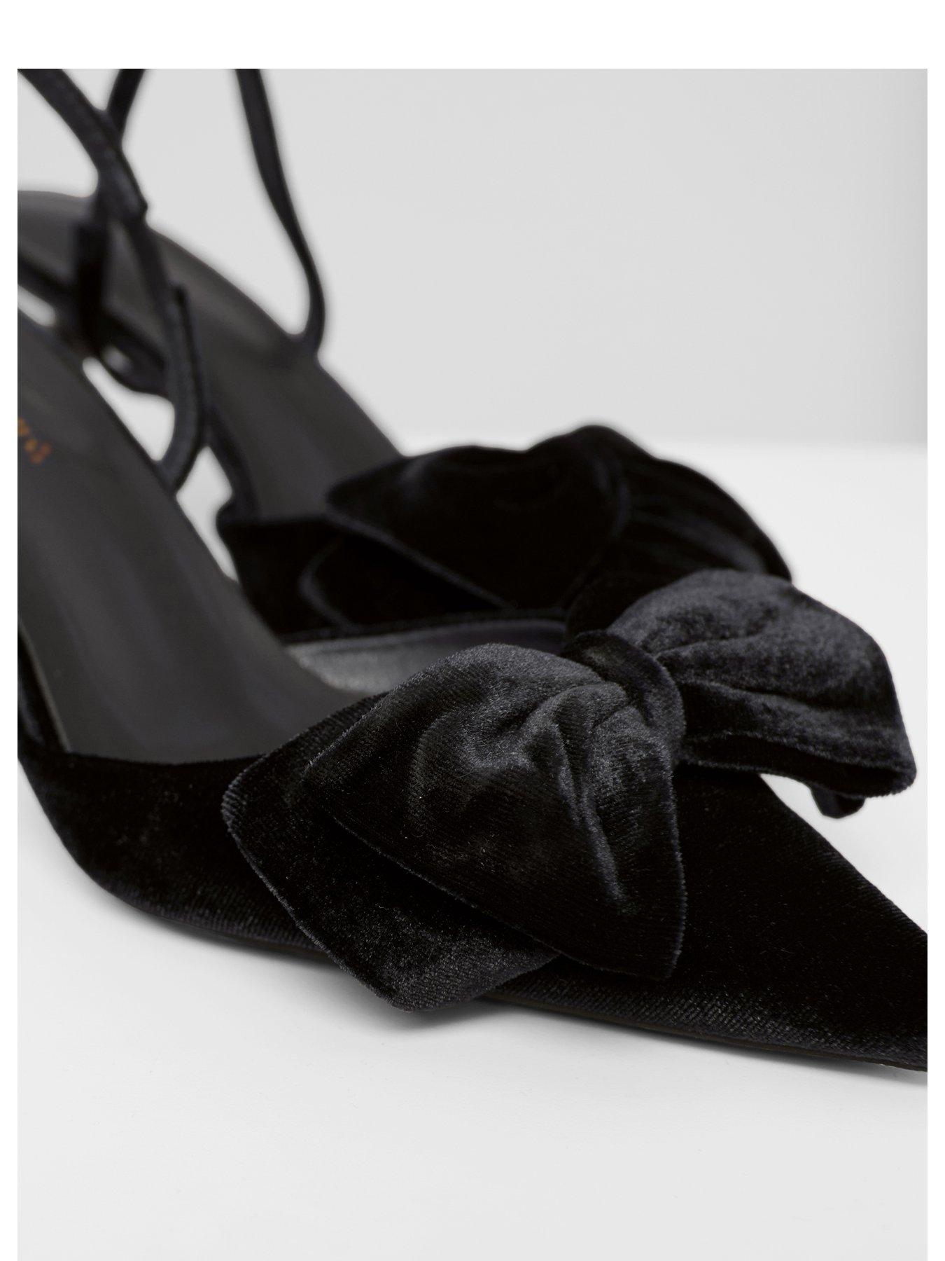 Image 2 of 4 of Threadbare Womens Oversized Bow Velvet-Look Slingback Kitten Heels - Black