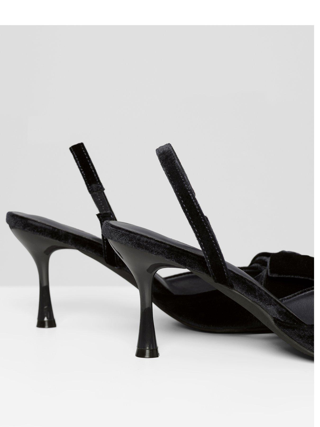 Image 3 of 4 of Threadbare Womens Oversized Bow Velvet-Look Slingback Kitten Heels - Black