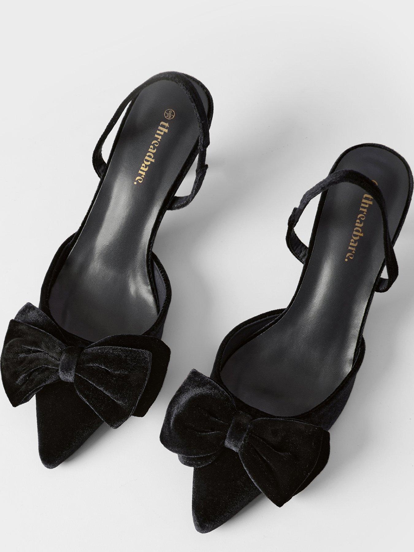 Image 4 of 4 of Threadbare Womens Oversized Bow Velvet-Look Slingback Kitten Heels - Black
