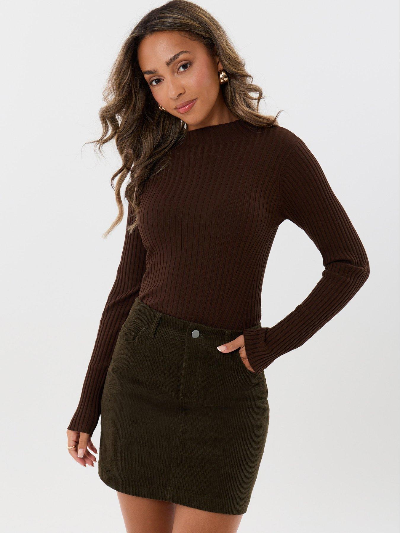Image 1 of 5 of Threadbare Womens Petite Corduroy Pockets Mini Skirt - Green