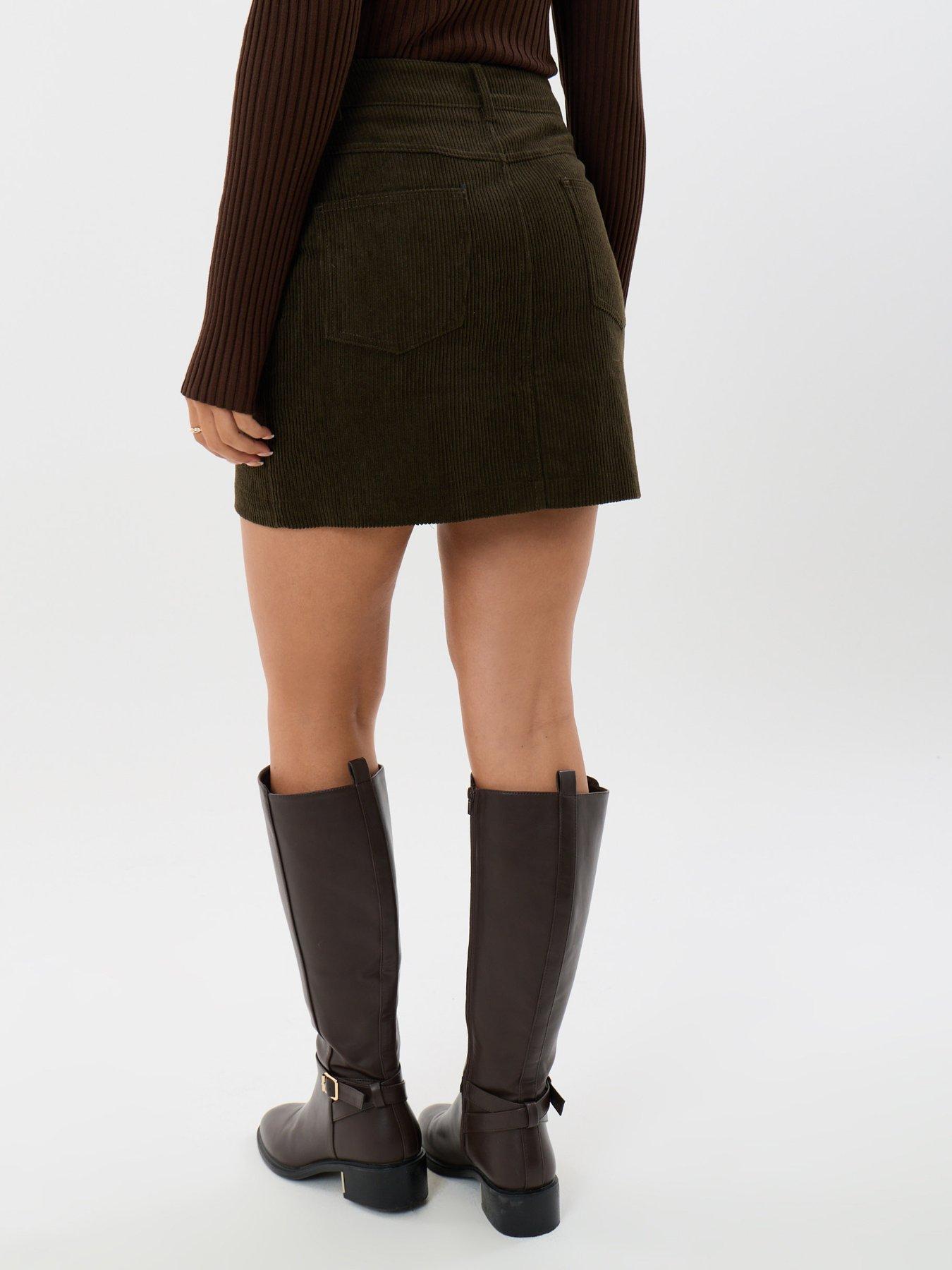 Image 3 of 5 of Threadbare Womens Petite Corduroy Pockets Mini Skirt - Green