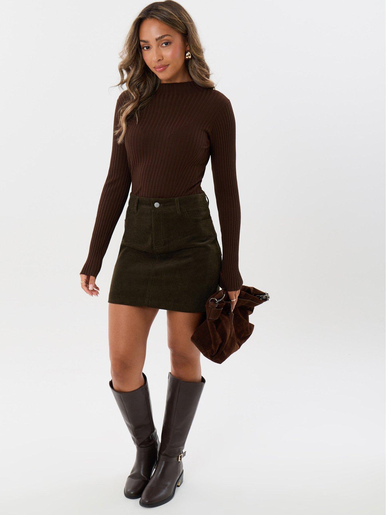 Image 4 of 5 of Threadbare Womens Petite Corduroy Pockets Mini Skirt - Green
