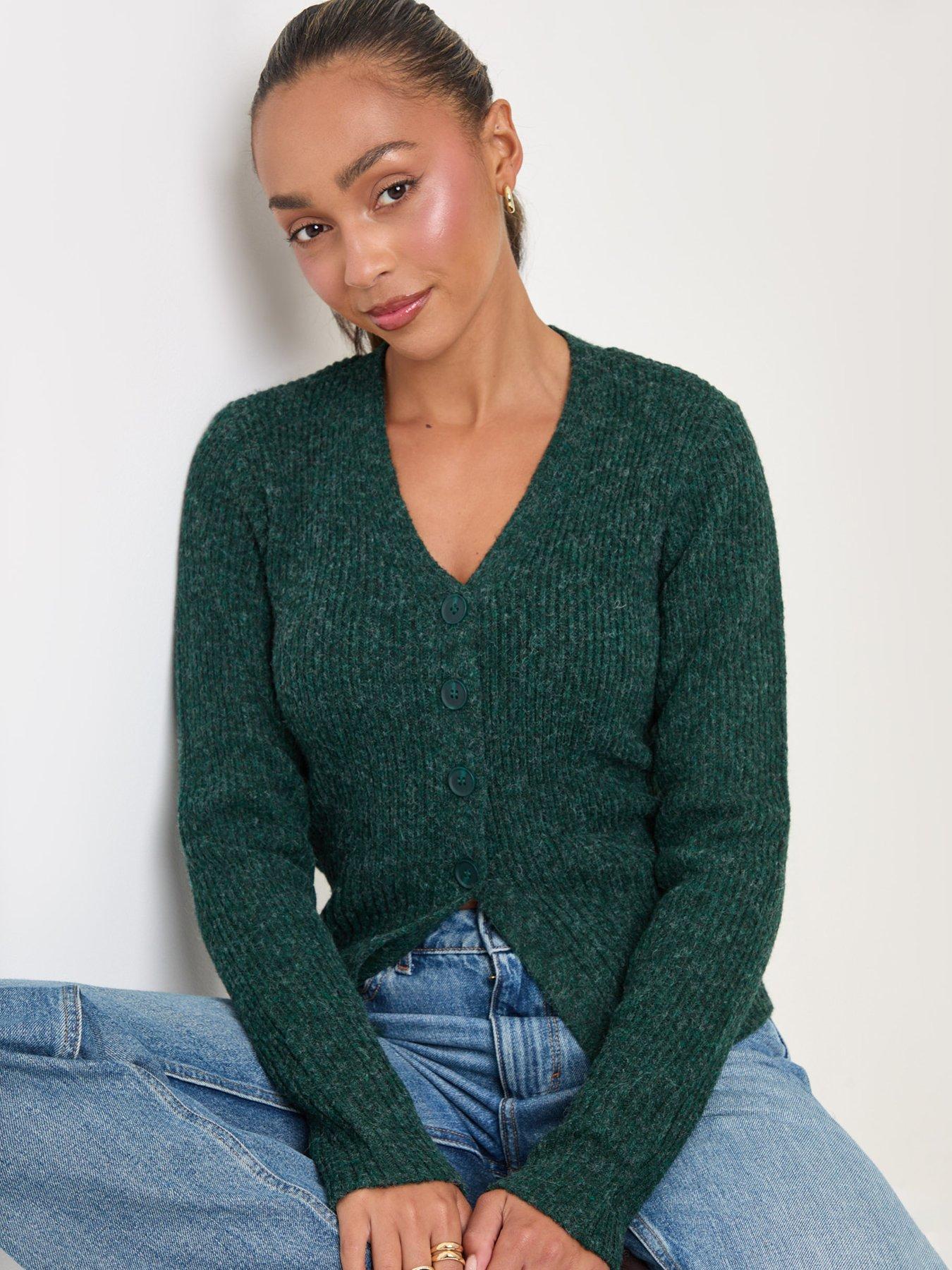 Image 3 of 4 of Threadbare Wool Blend V Neck Cardigan In Green