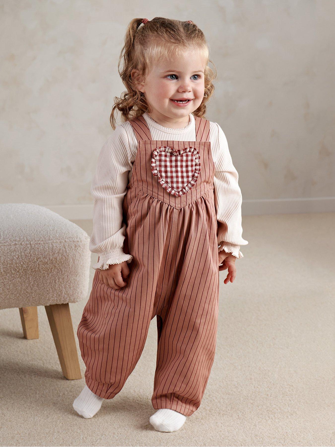 Mamas & Papas Baby Girls Heart Dungarees, Pink, Size 6-9 Months