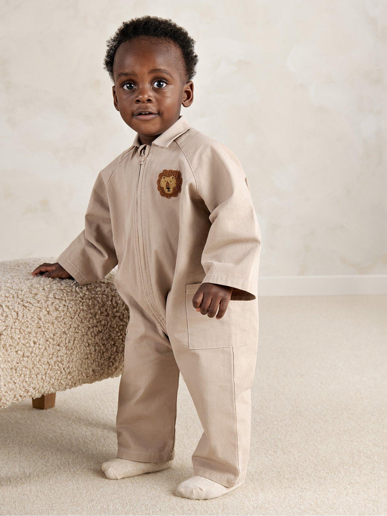 Mamas & Papas Baby Boys Oversized Boiler Suit Romper, Beige, Size 6-9 Months
