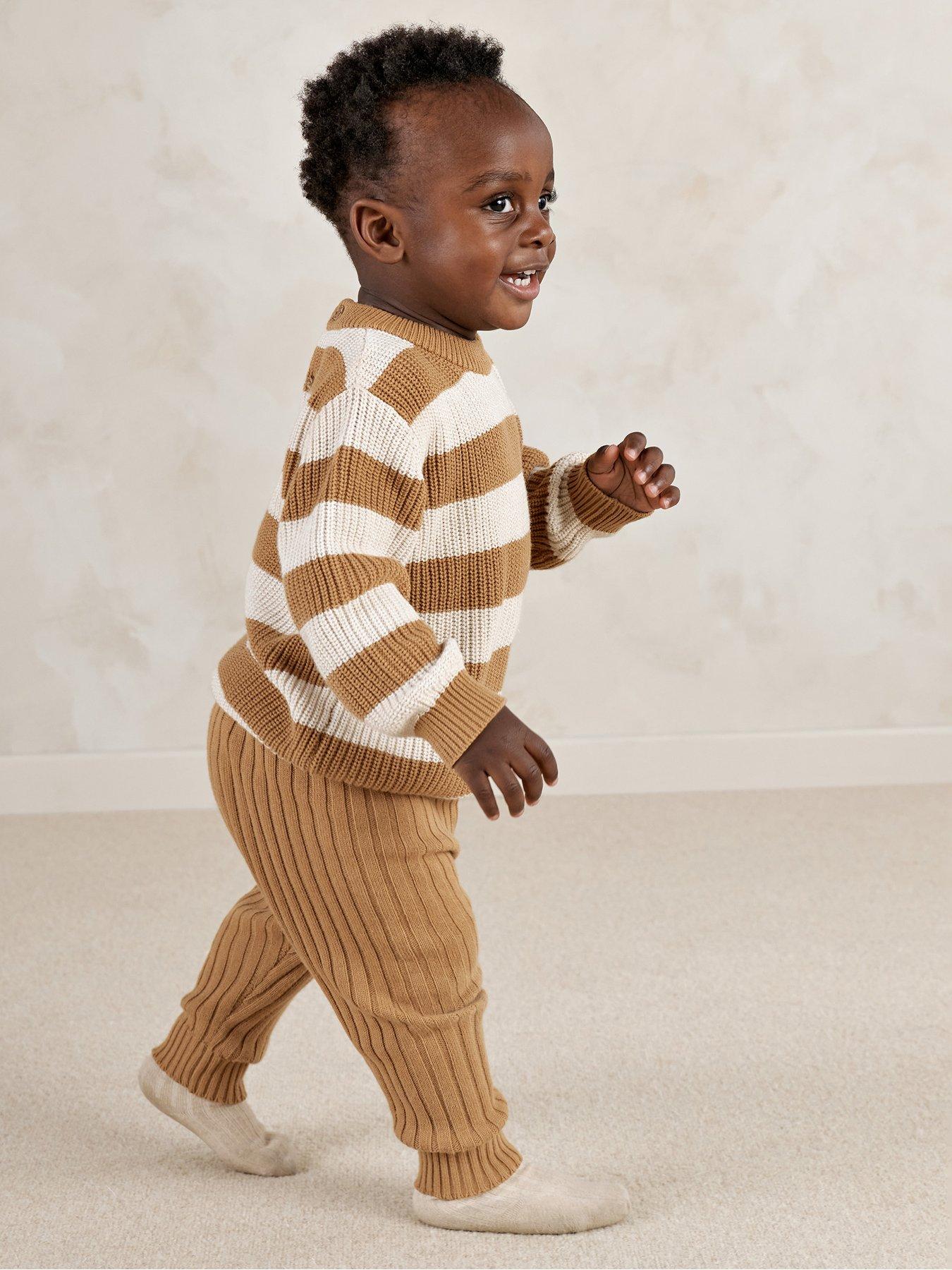Mamas & Papas Baby Boys 2 Piece Stripe Knitted Jumper & Leggings Set, Brown, Size 3-6 Months