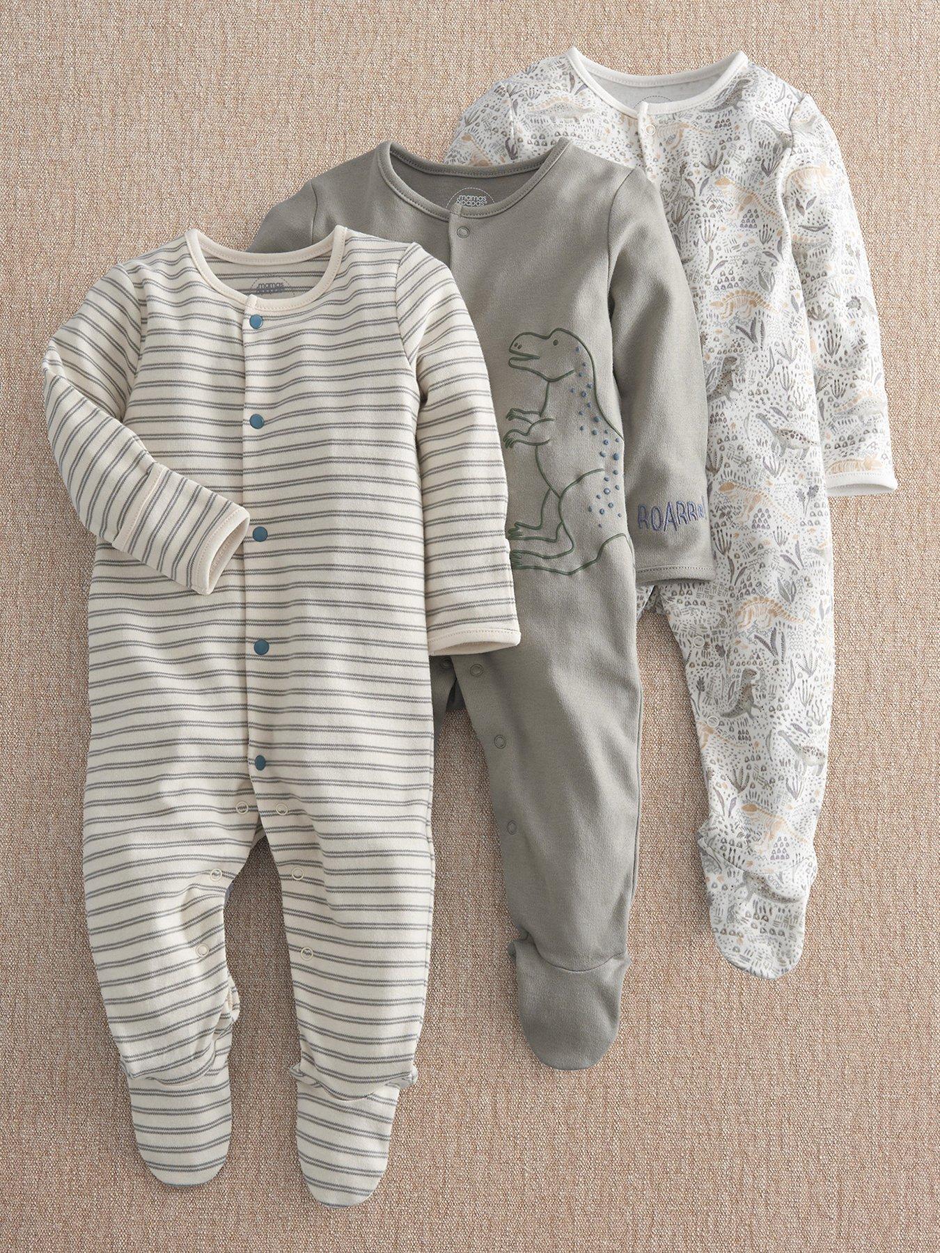 Mamas & Papas Baby Boys 3 Pack Born To Roar Sleepsuits, Multi, Size 0-3 Months