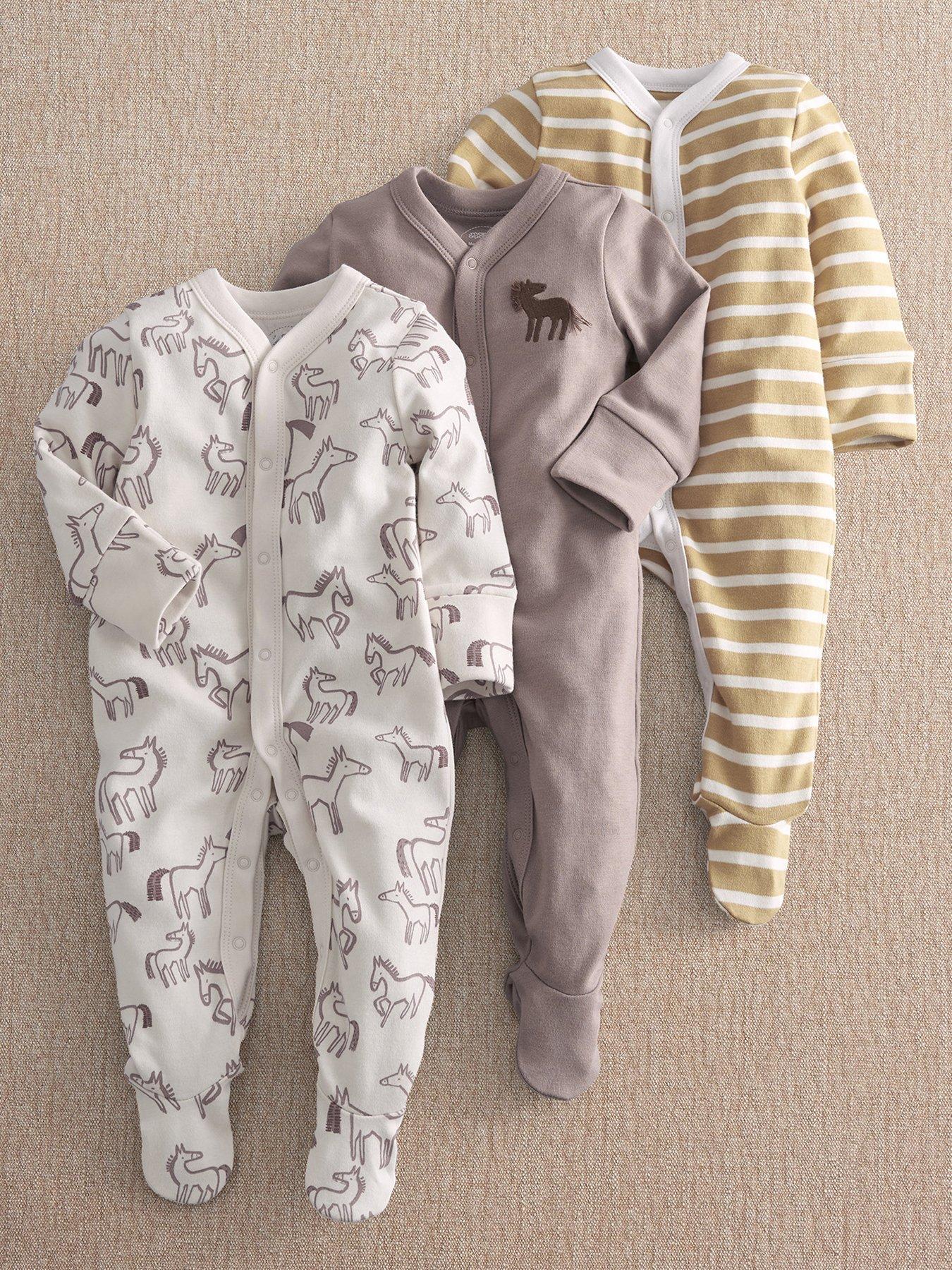 Mamas & Papas Baby Boys 3 Pack Hobby Horse Sleepsuits, Multi, Size 12-18 Months