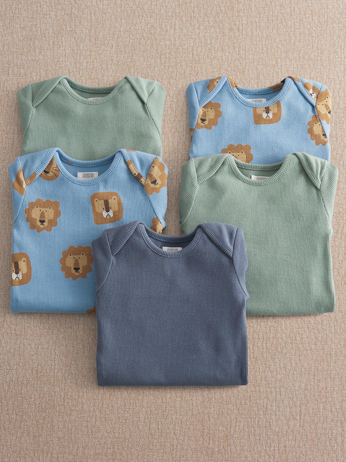 Mamas & Papas Baby Boys 5 Pack Lion Print Long Sleeve Bodysuits
