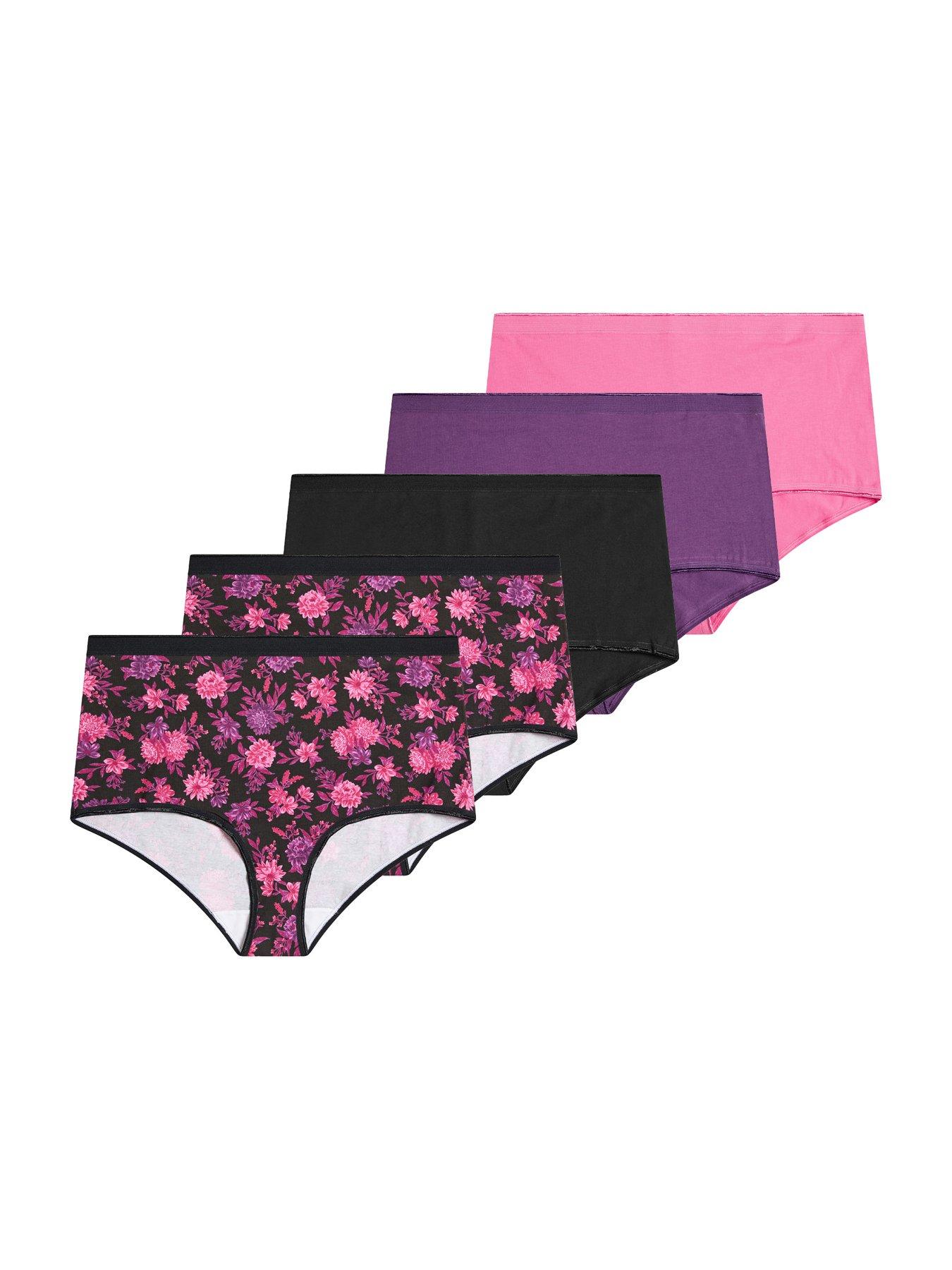 Image 1 of 4 of Yours Women's Curve 5 Pack Floral Full Briefs - Purple/Multi