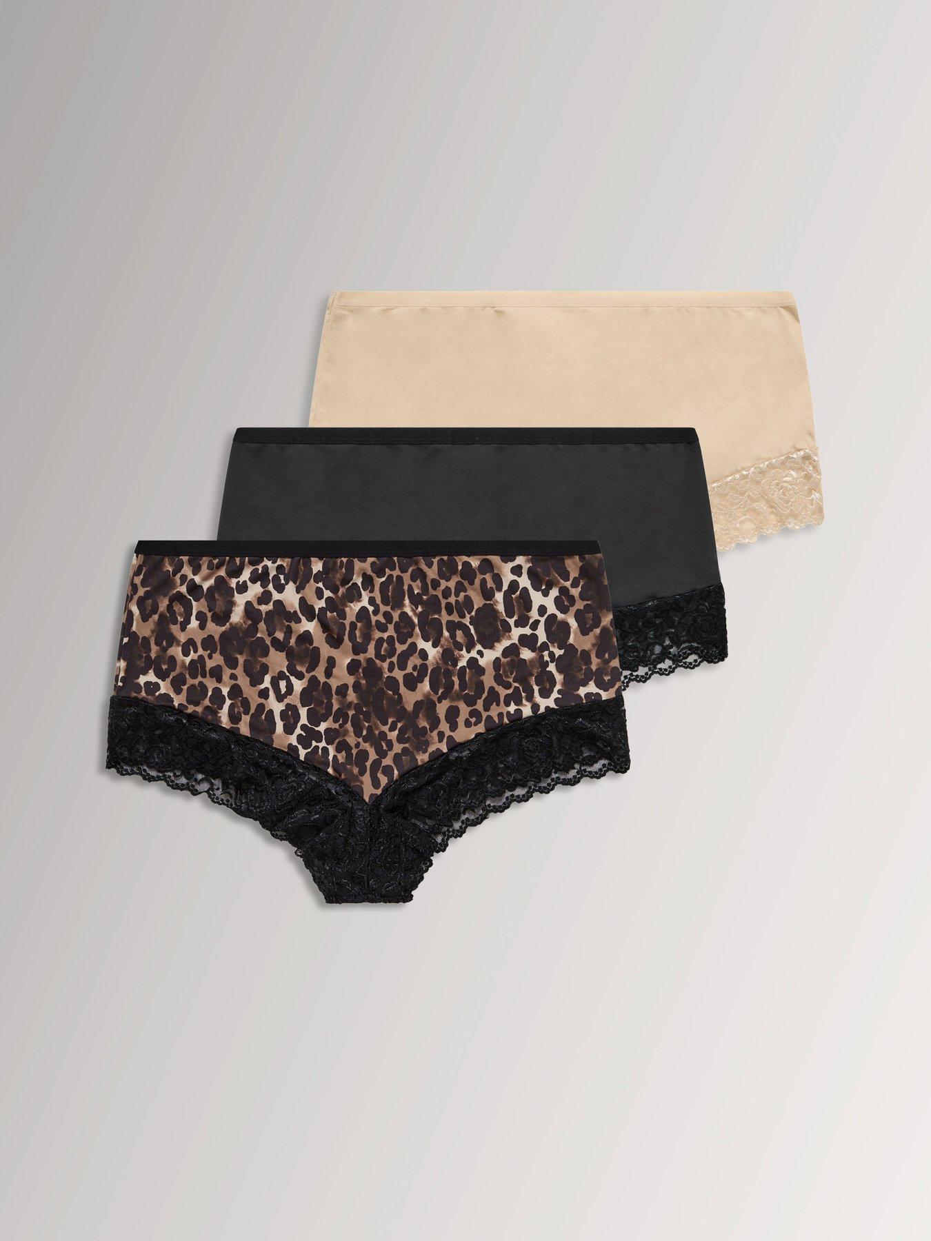 Yours YOURSET 3 PACK Curve Leopard Lace Full Briefs - Natural Brown
