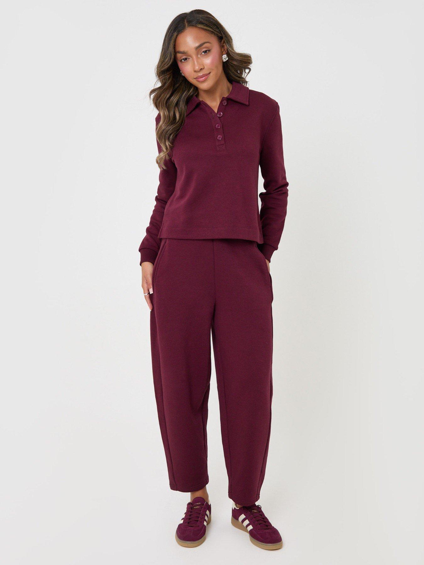 Image 3 of 5 of Threadbare Womens Polo Collar Barrel Leg Lounge Set - Purple