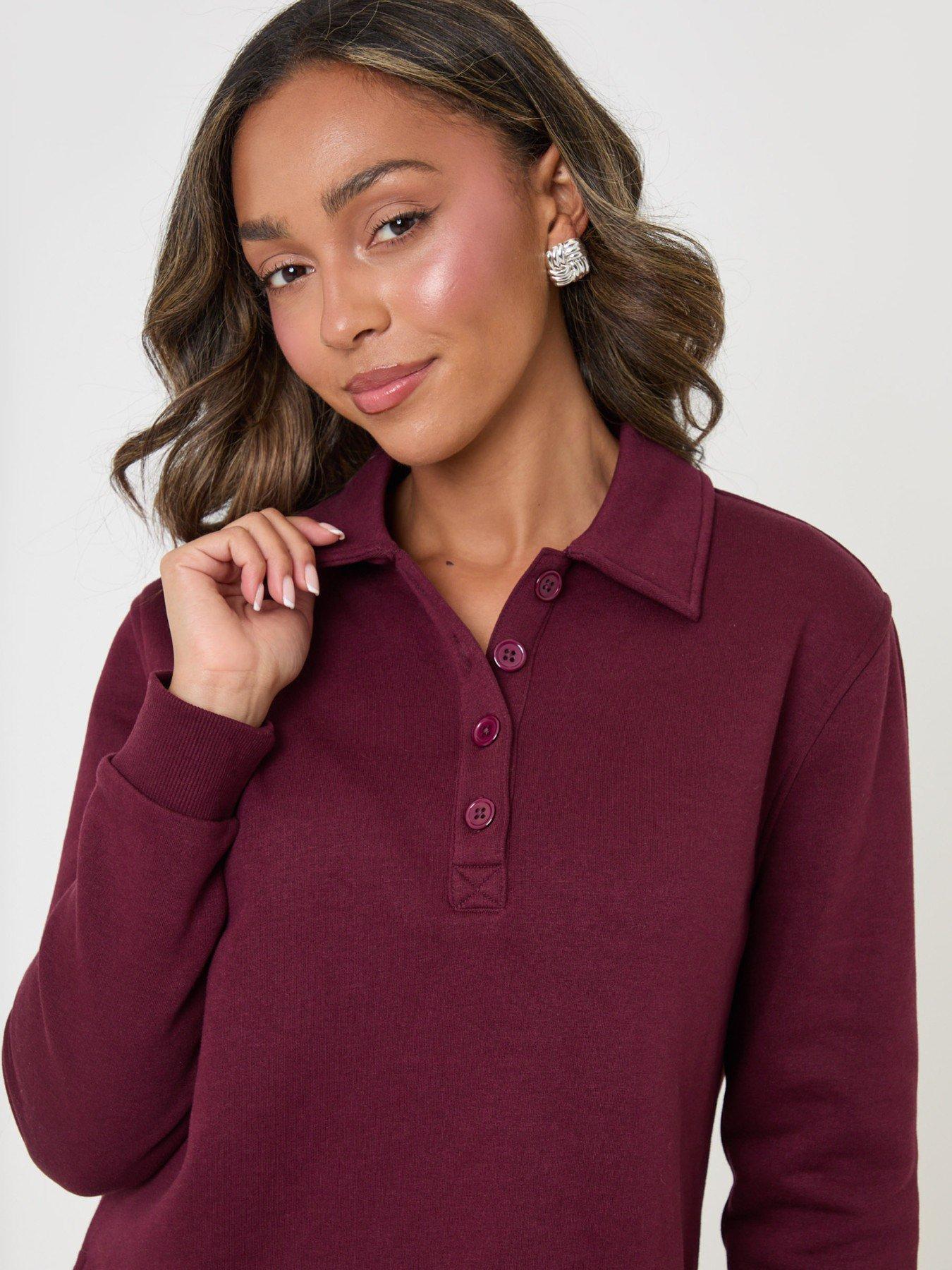 Image 4 of 5 of Threadbare Womens Polo Collar Barrel Leg Lounge Set - Purple