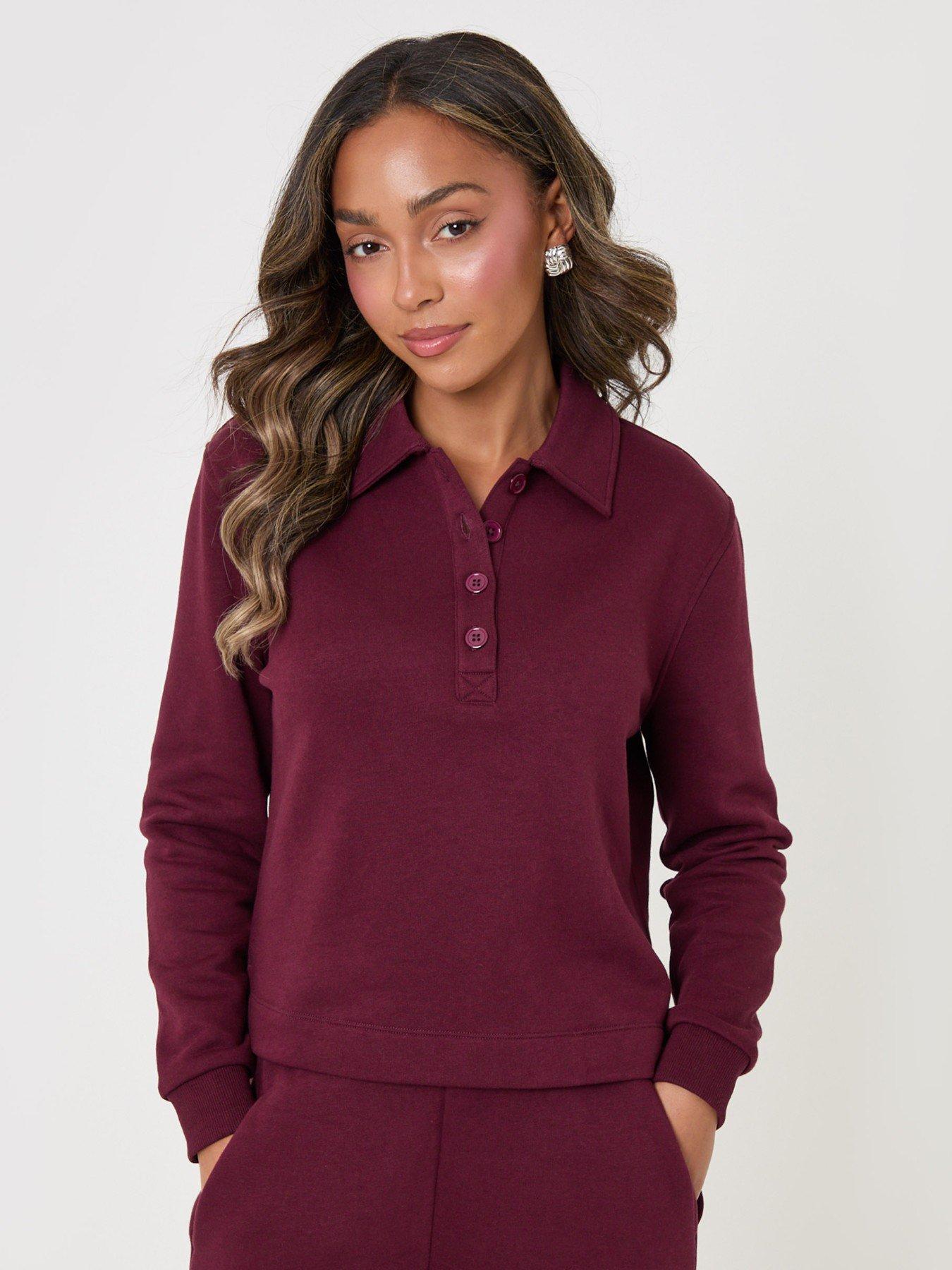 Image 5 of 5 of Threadbare Womens Polo Collar Barrel Leg Lounge Set - Purple