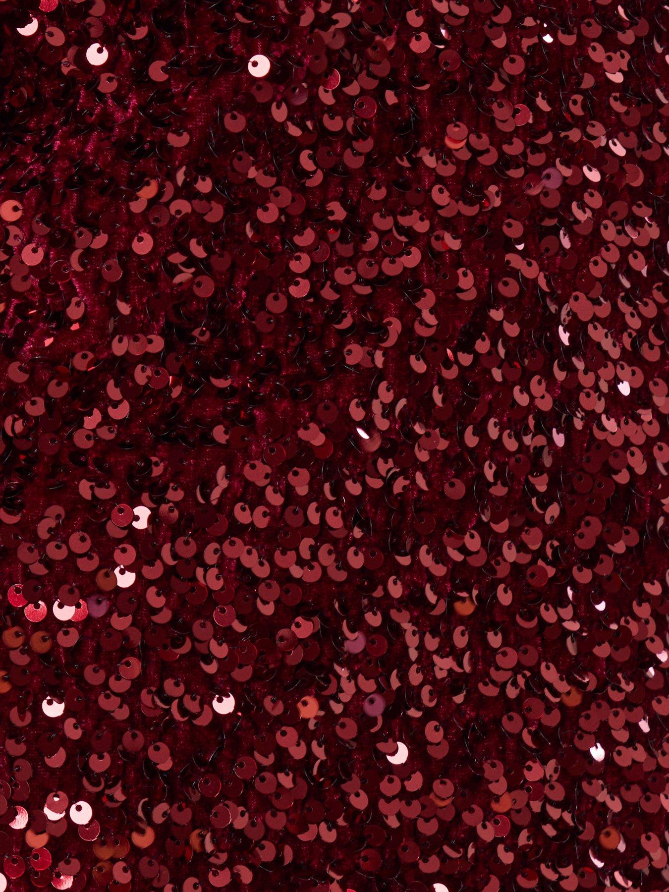 Image 5 of 5 of Threadbare Womens Slash Neck Sequin Bow Detail Blouse - Burgundy