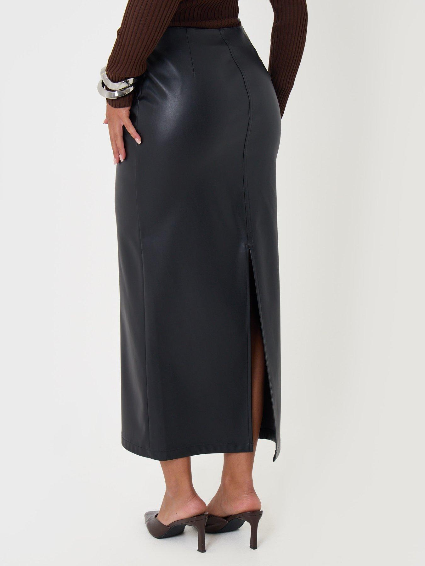 Image 2 of 4 of Threadbare Womens Faux Leather Side Split Maxi Skirt - Black