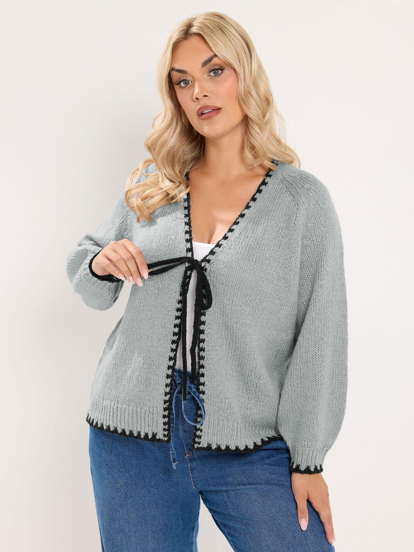 Yours Curve Tie Front Cardigan - Grey