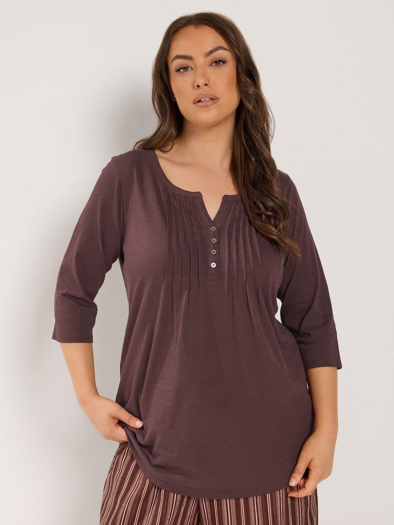 Image 1 of 4 of Yours Curve Pintuck Henley Top - Brown