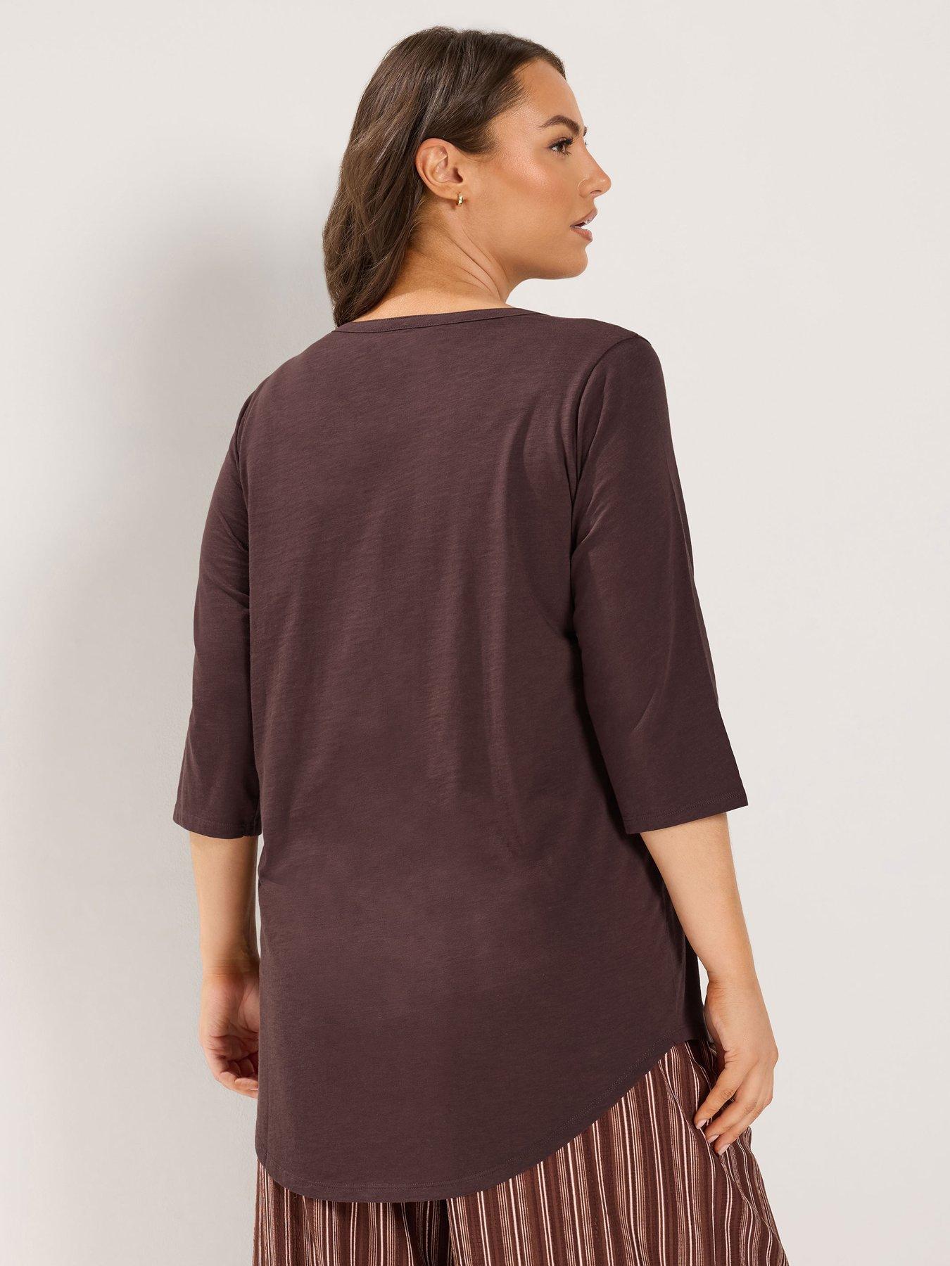 Image 2 of 4 of Yours Curve Pintuck Henley Top - Brown
