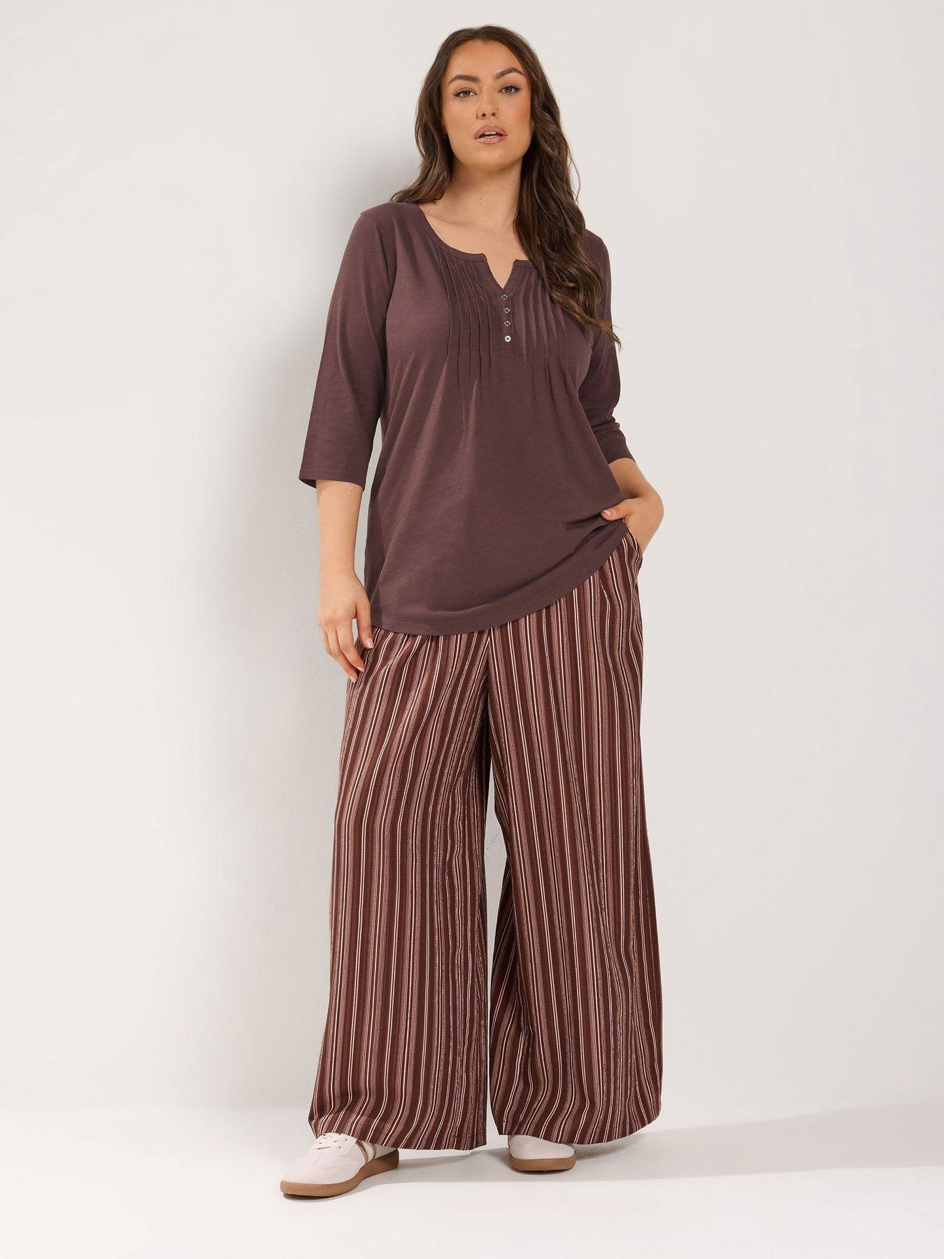 Image 3 of 4 of Yours Curve Pintuck Henley Top - Brown