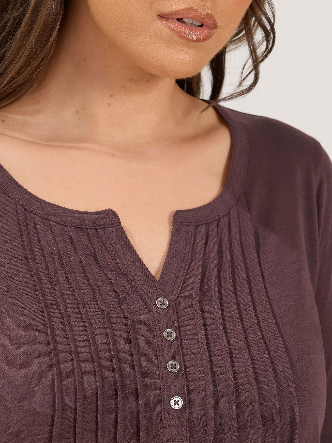 Image 4 of 4 of Yours Curve Pintuck Henley Top - Brown