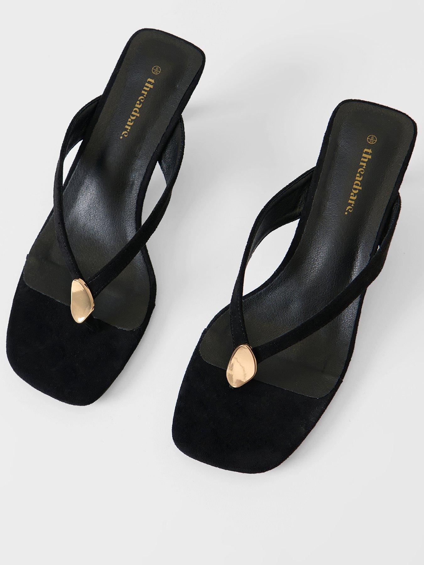 Image 1 of 4 of Threadbare Ladies Shuffle Toepost Kitten Heel - Black