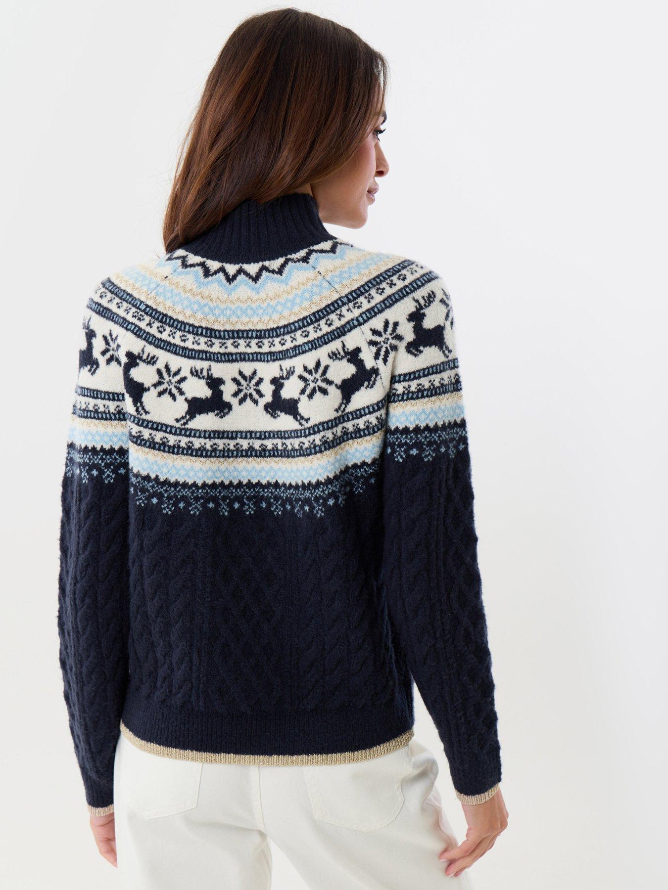 Image 2 of 4 of Threadbare Womens Reindeer Fairisle High Neck Christmas Jumper - Blue