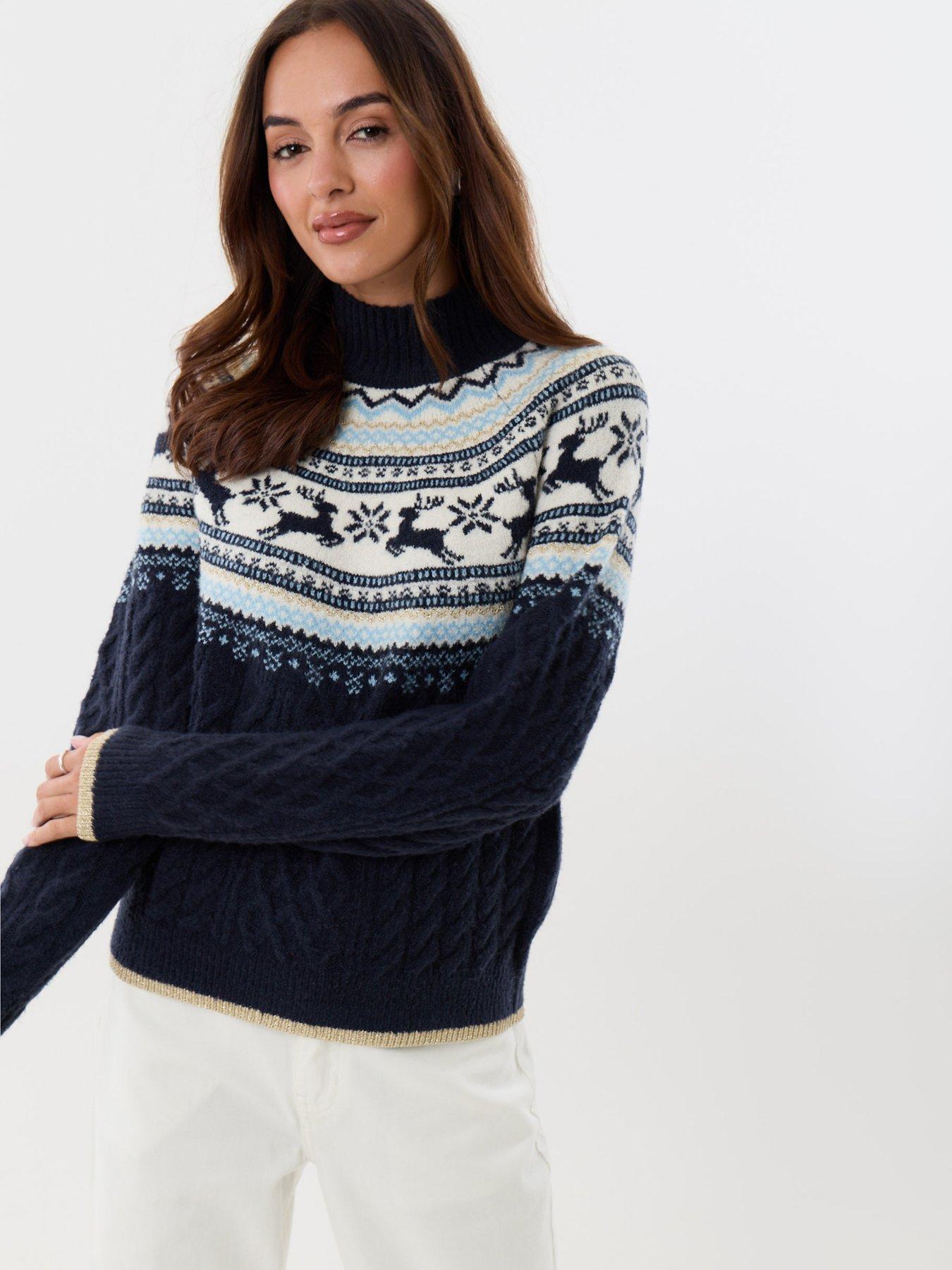 Image 3 of 4 of Threadbare Womens Reindeer Fairisle High Neck Christmas Jumper - Blue