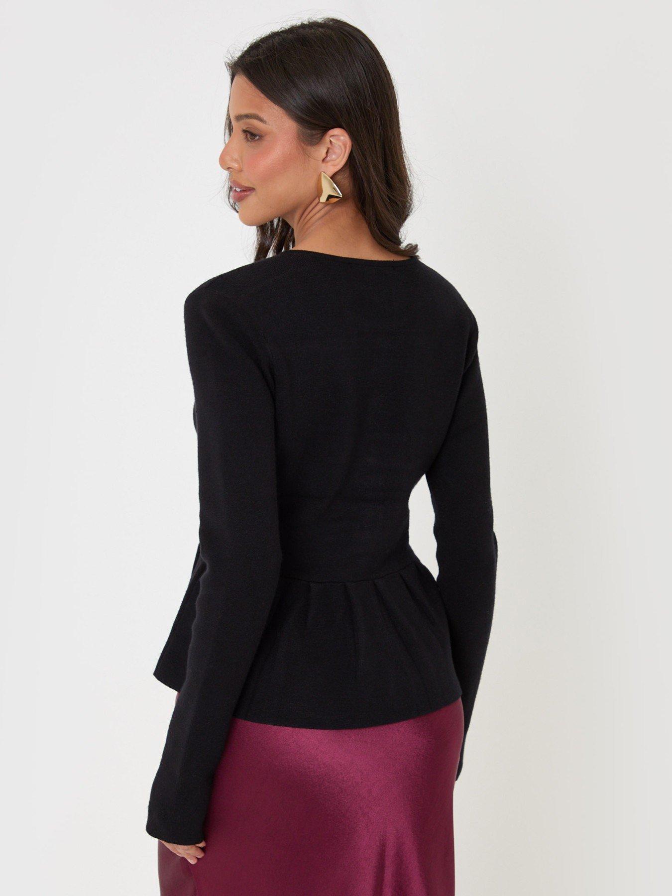 Image 2 of 4 of Threadbare Crew Neck Peplum Cardigan In Black