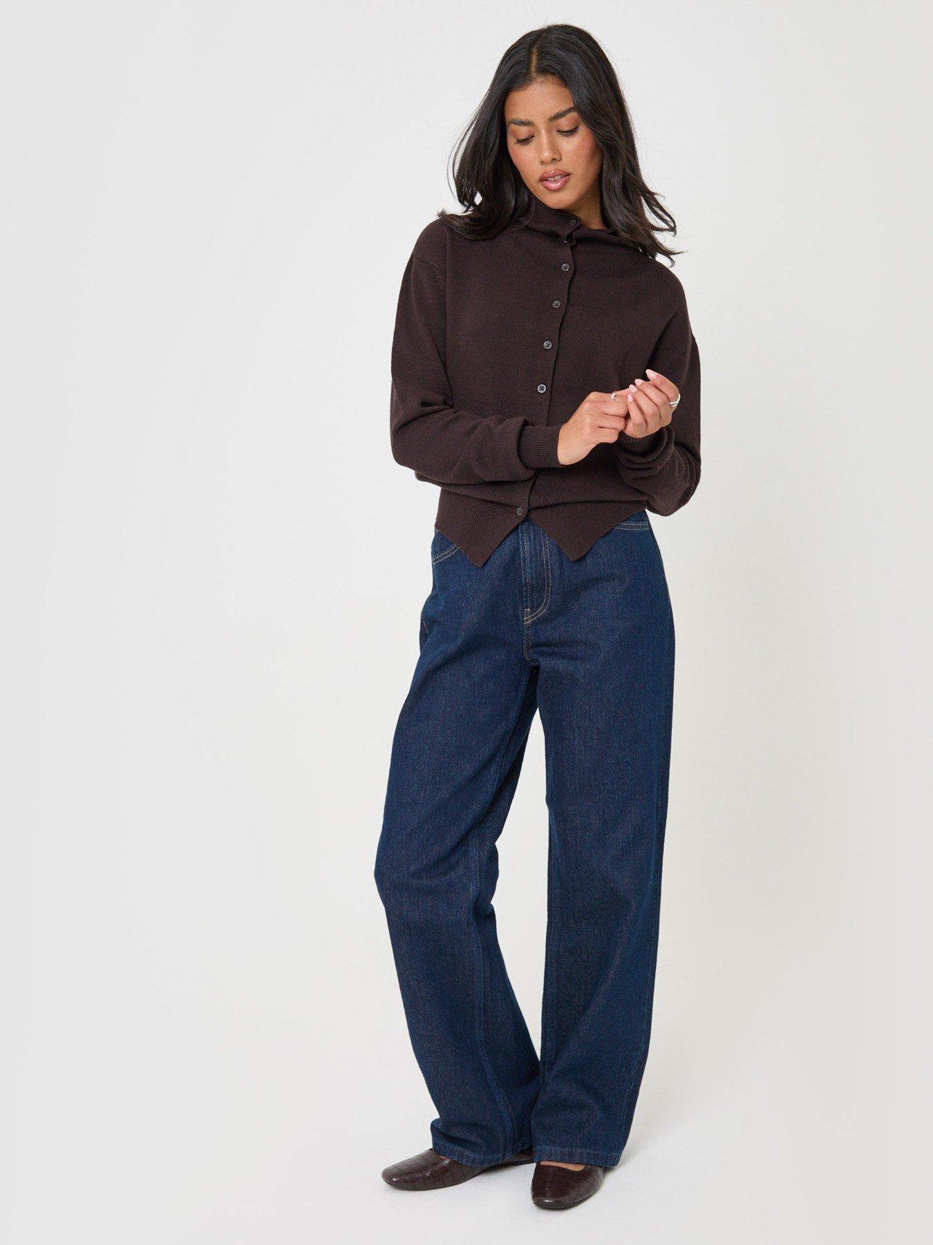 Image 3 of 5 of Threadbare Womens Compact Knit Funnel Neck Cardigan - Brown