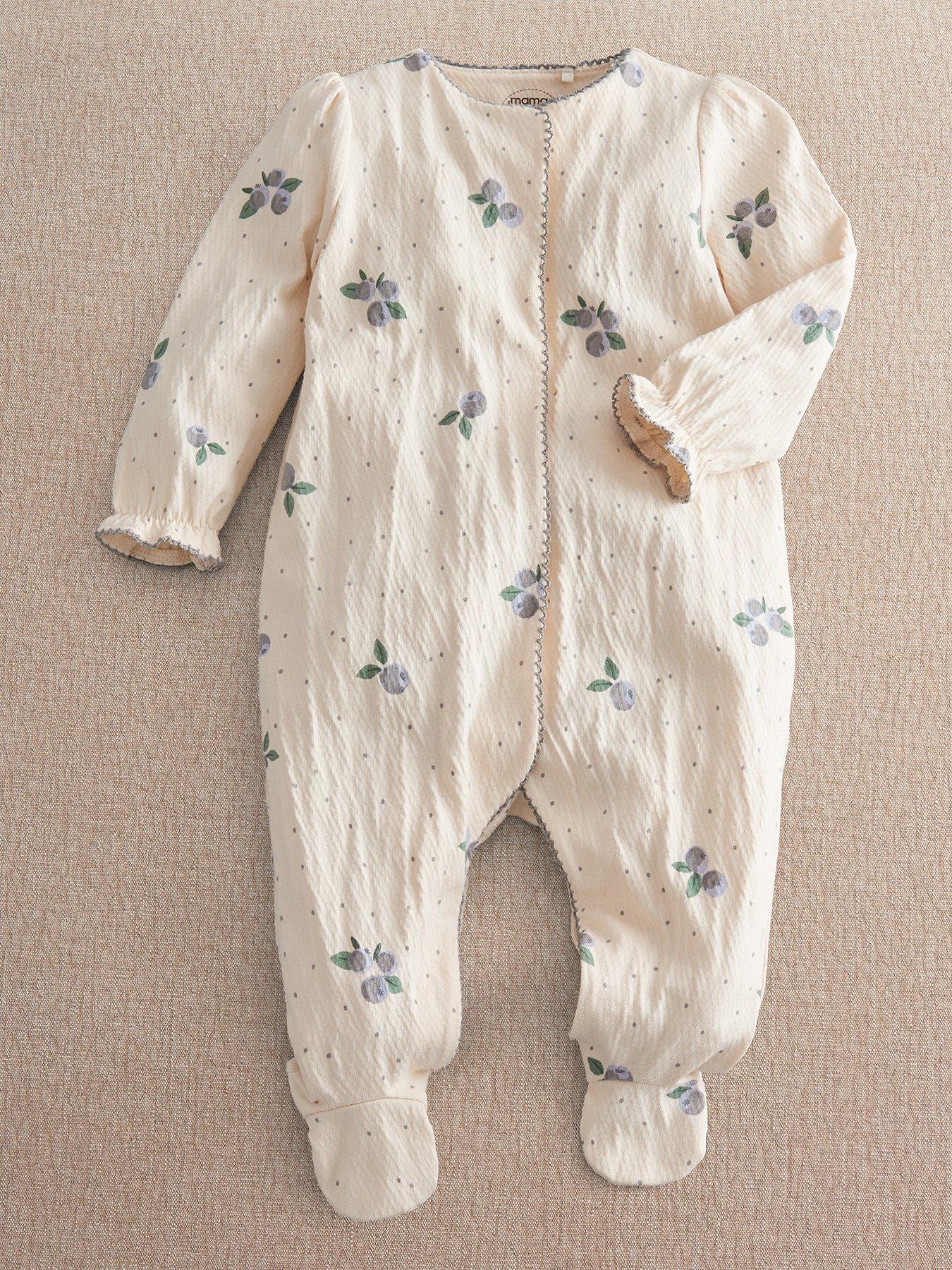 Mamas & Papas Baby Girls Crinkle Blueberry Sleepsuit - Cream