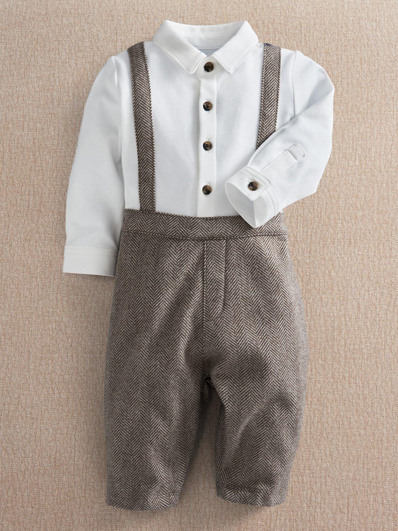 Mamas & Papas Baby Boys Houndstooth Mock Romper, Brown, Size Up To 1 Month