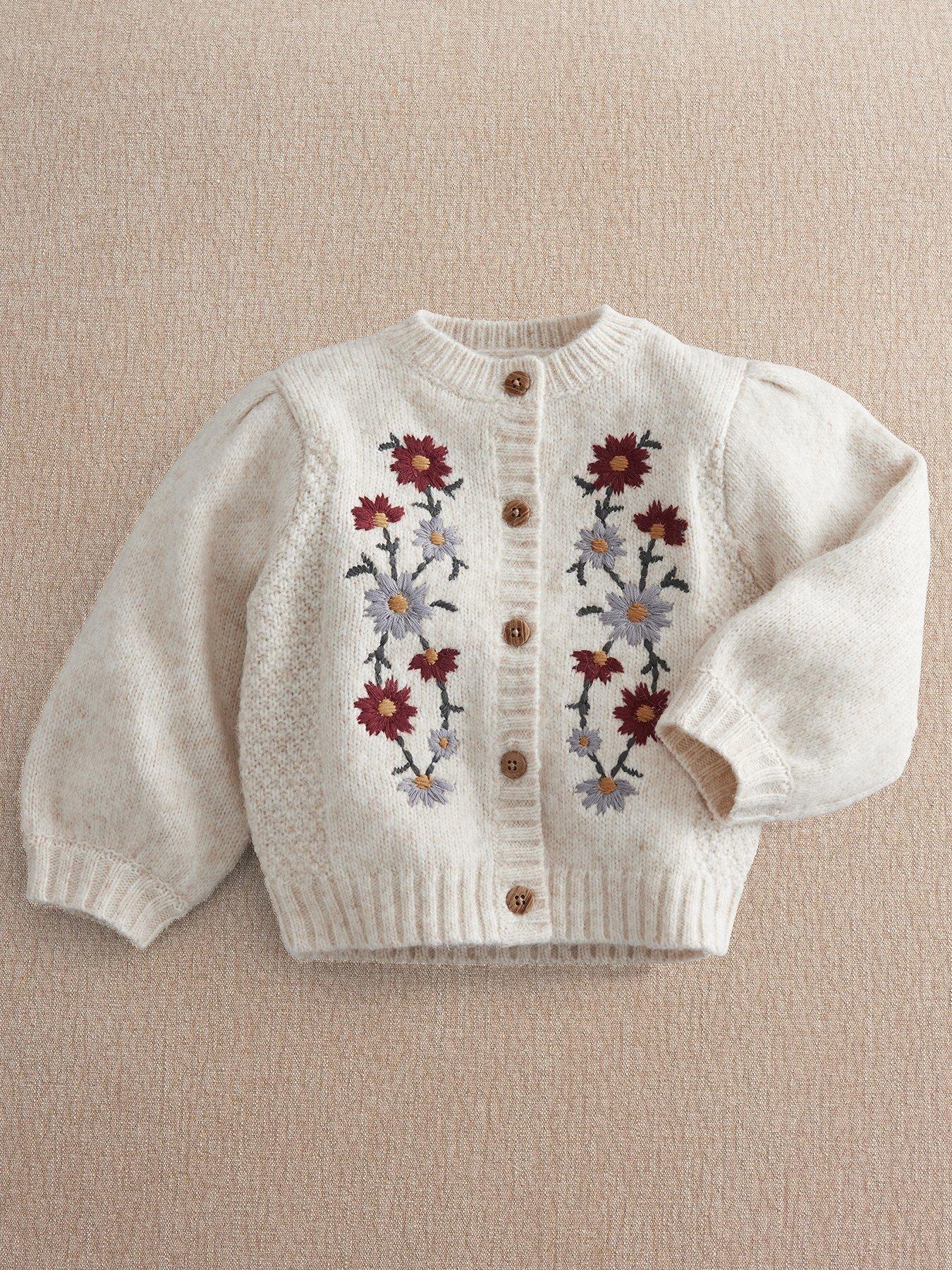 Mamas & Papas Baby Girls Embroidered Flower Cardigan, Cream, Size 2-3 Years