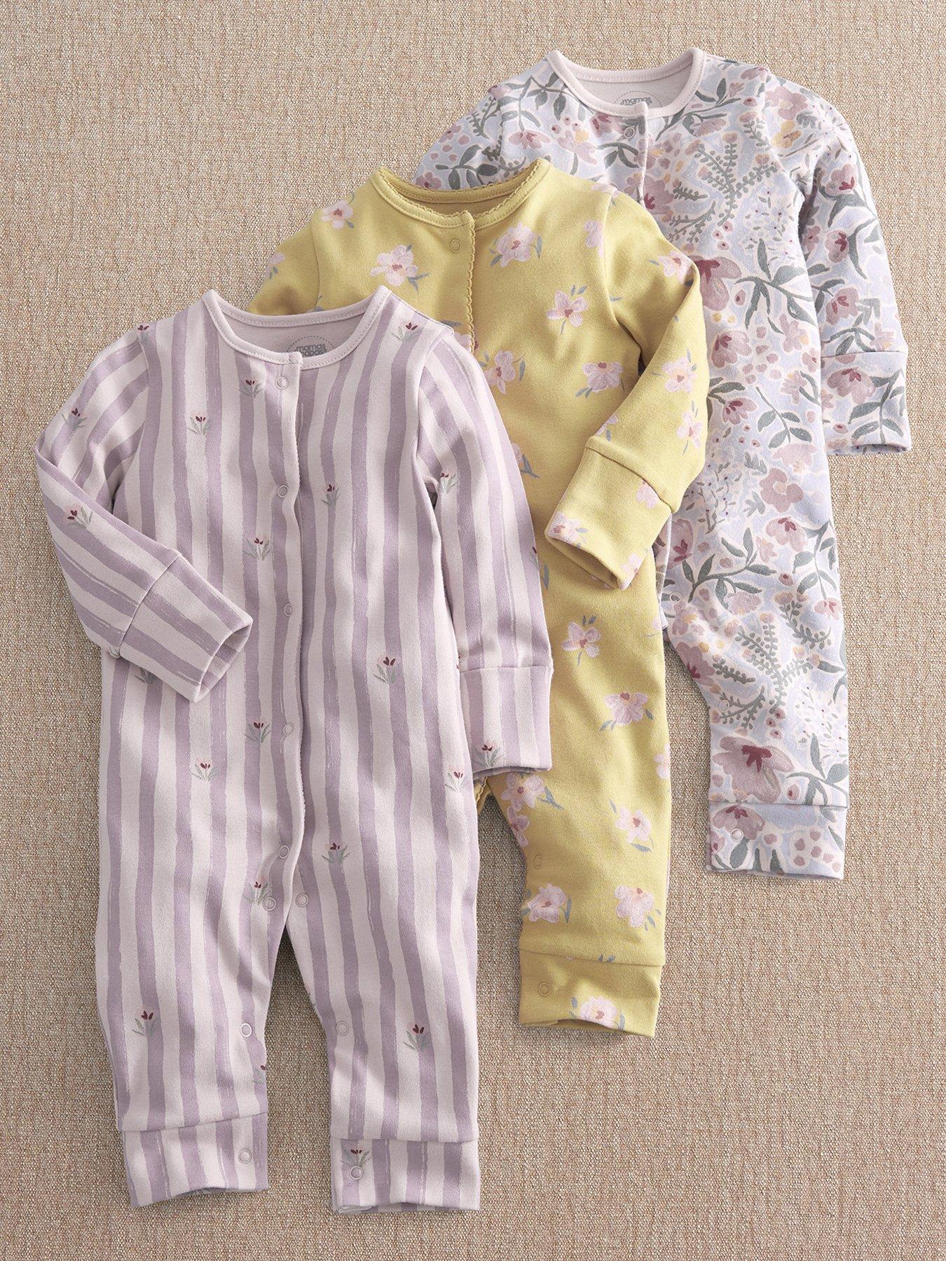 Mamas & Papas Baby Girls 3 Pack Creative Floral Sleepsuits, Multi, Size 0-3 Months