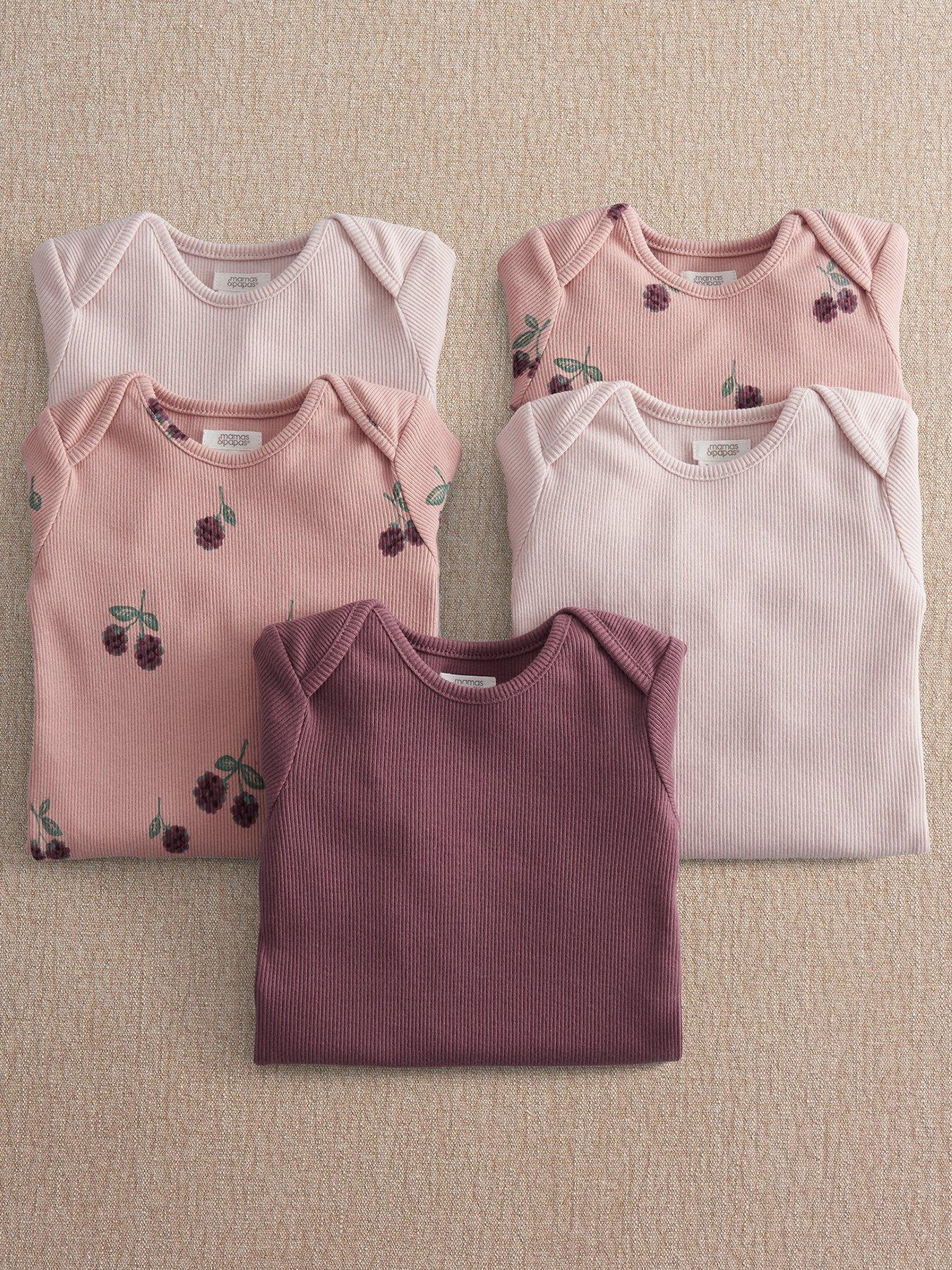 Image 1 of 3 of Mamas & Papas Baby Girls 5 Pack Bramble Long Sleeve Bodysuits - Multi