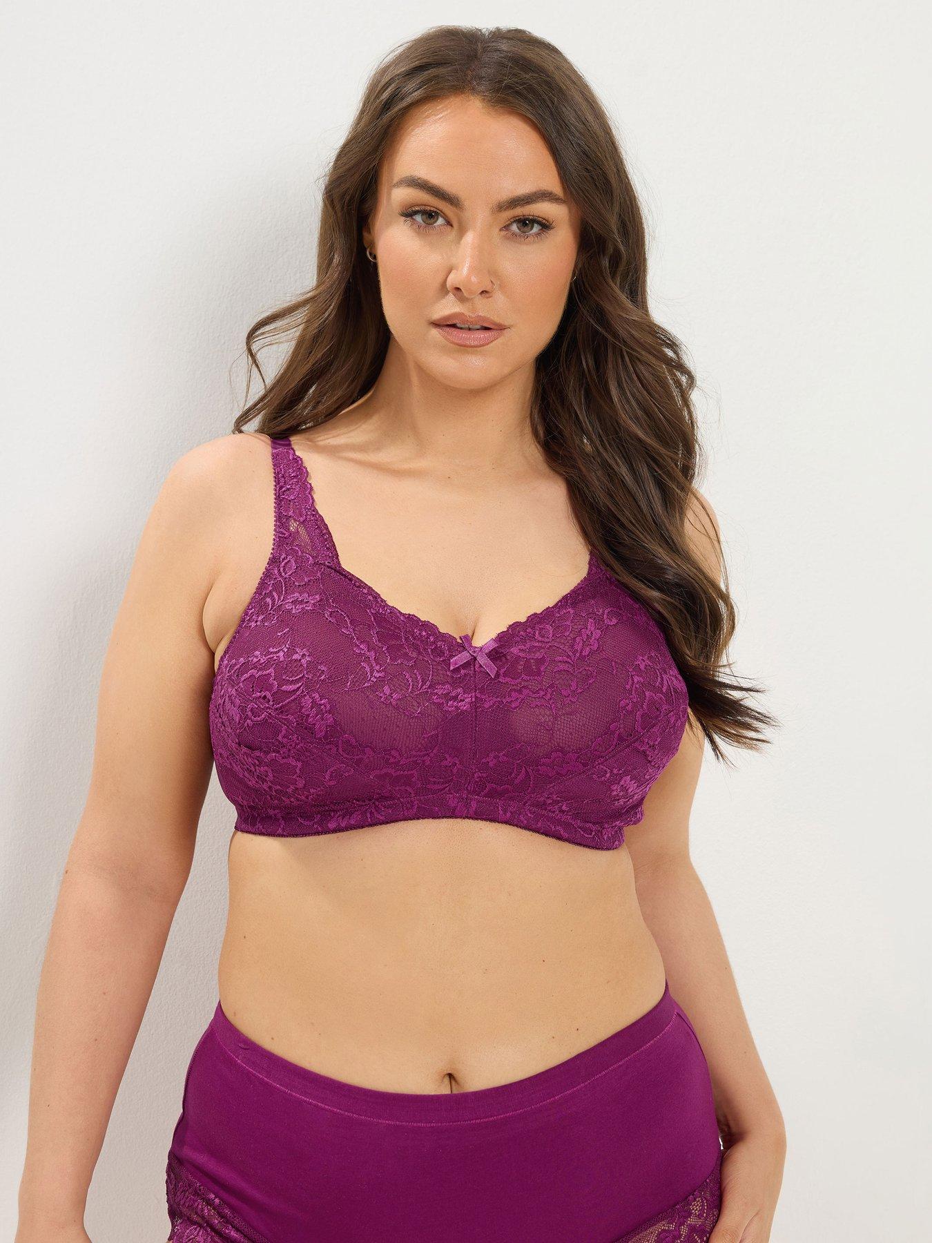 Yours Curve Lace Non-Padded Support Full Cup Bra - Purple