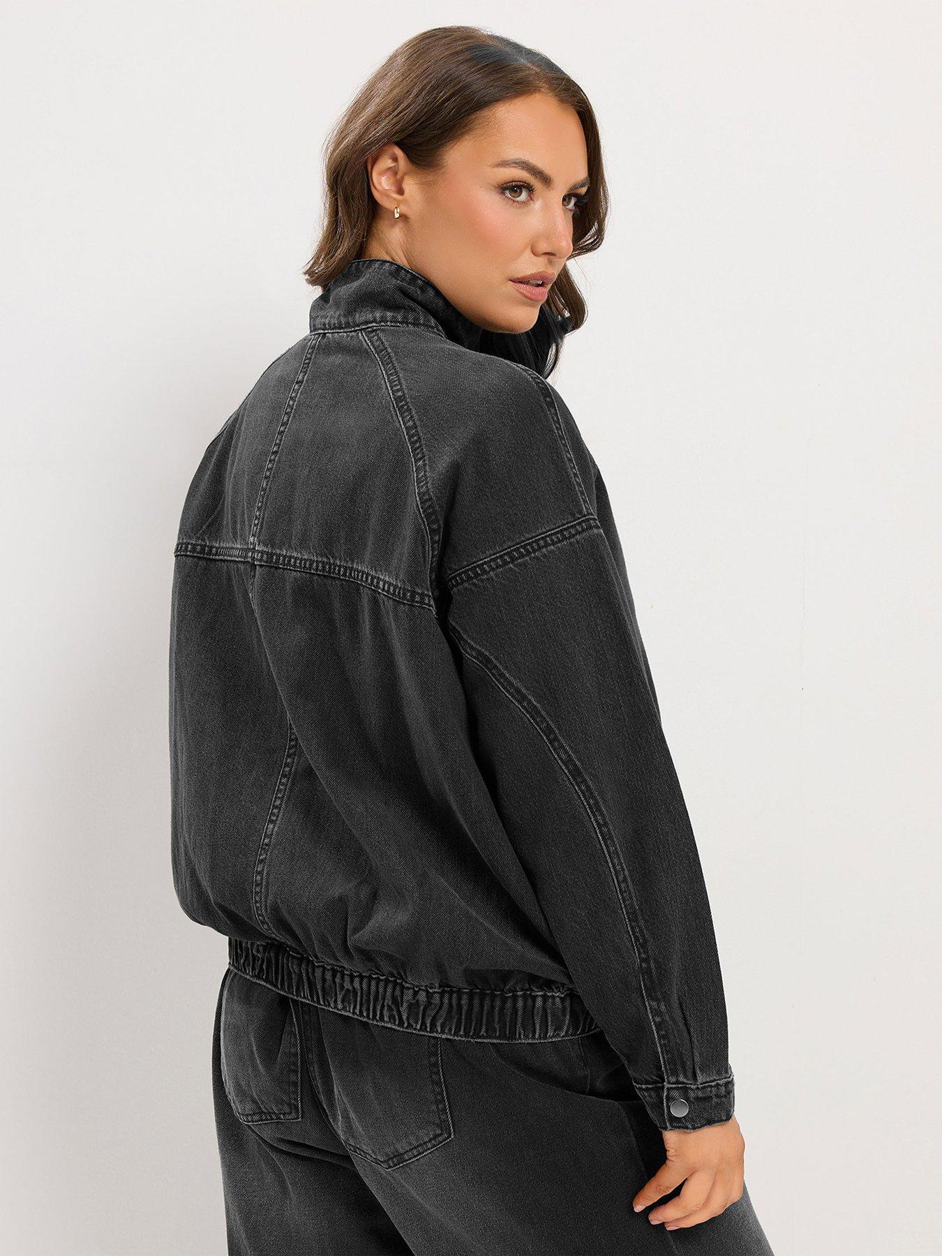 Image 2 of 4 of Yours Womens Curve Funnel Neck Denim Bomber Jacket - Black