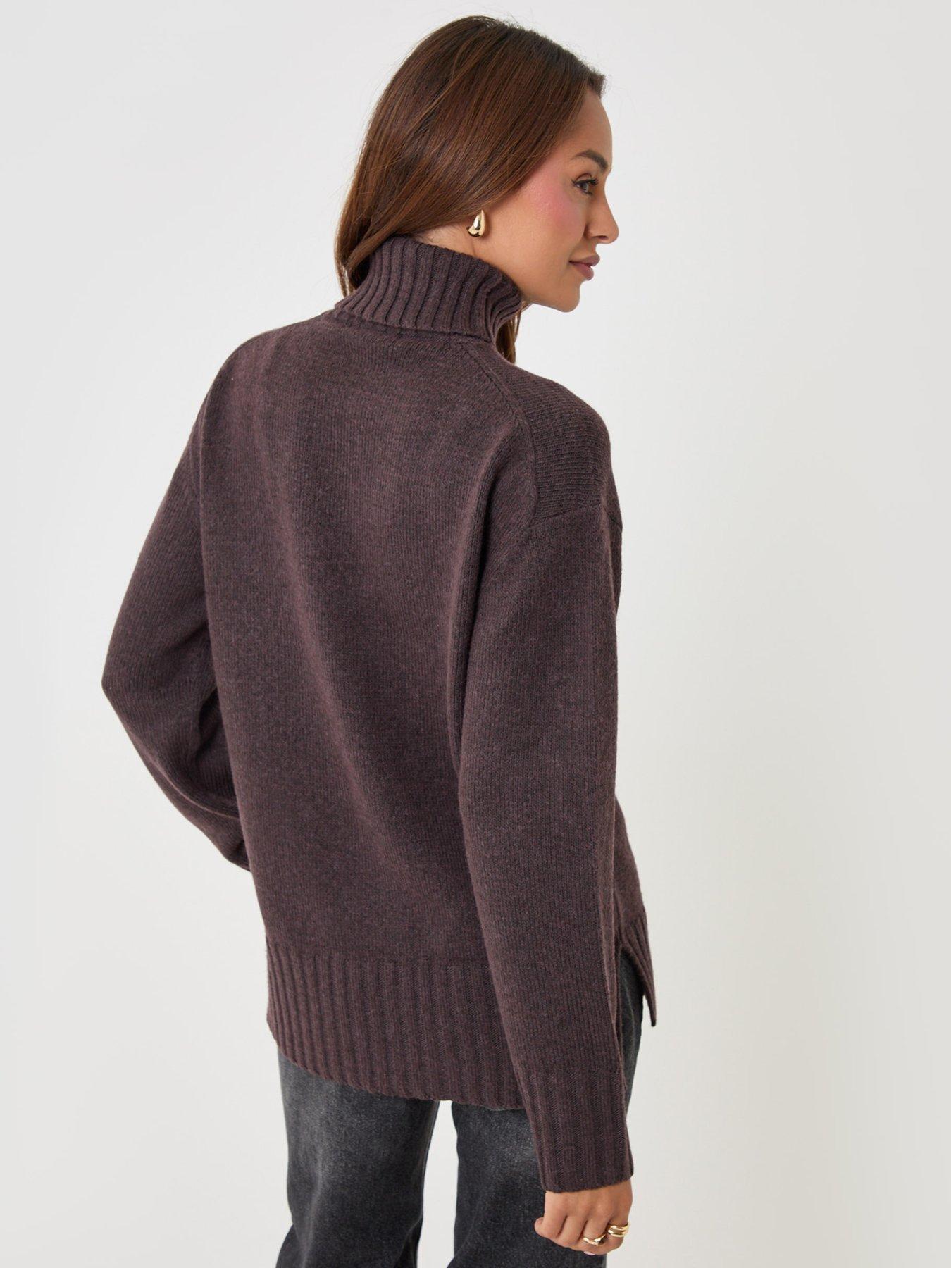 Image 2 of 5 of Threadbare Womens Oversized Roll Neck Jumper - Chocolate Brown
