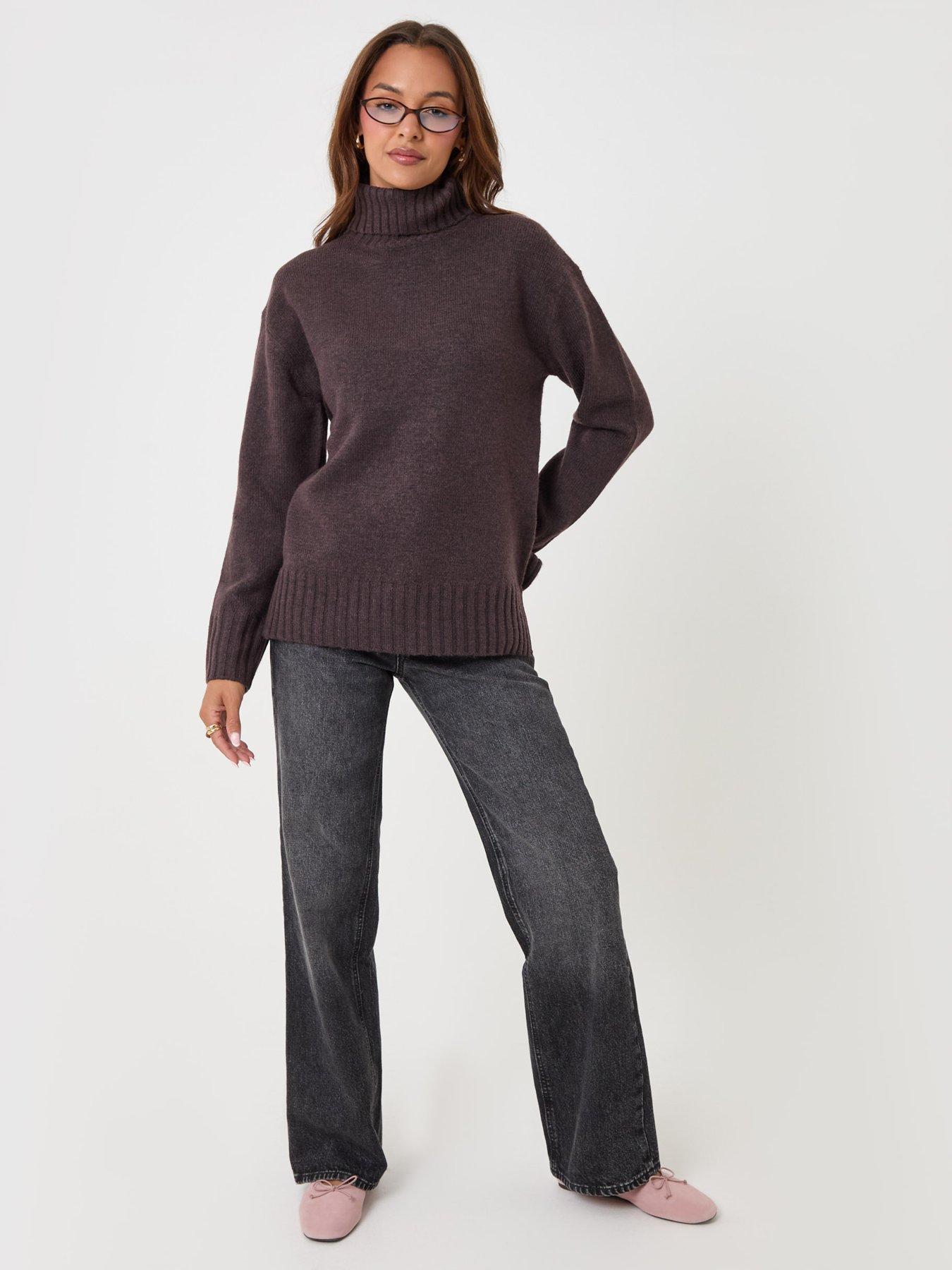 Image 3 of 5 of Threadbare Womens Oversized Roll Neck Jumper - Chocolate Brown