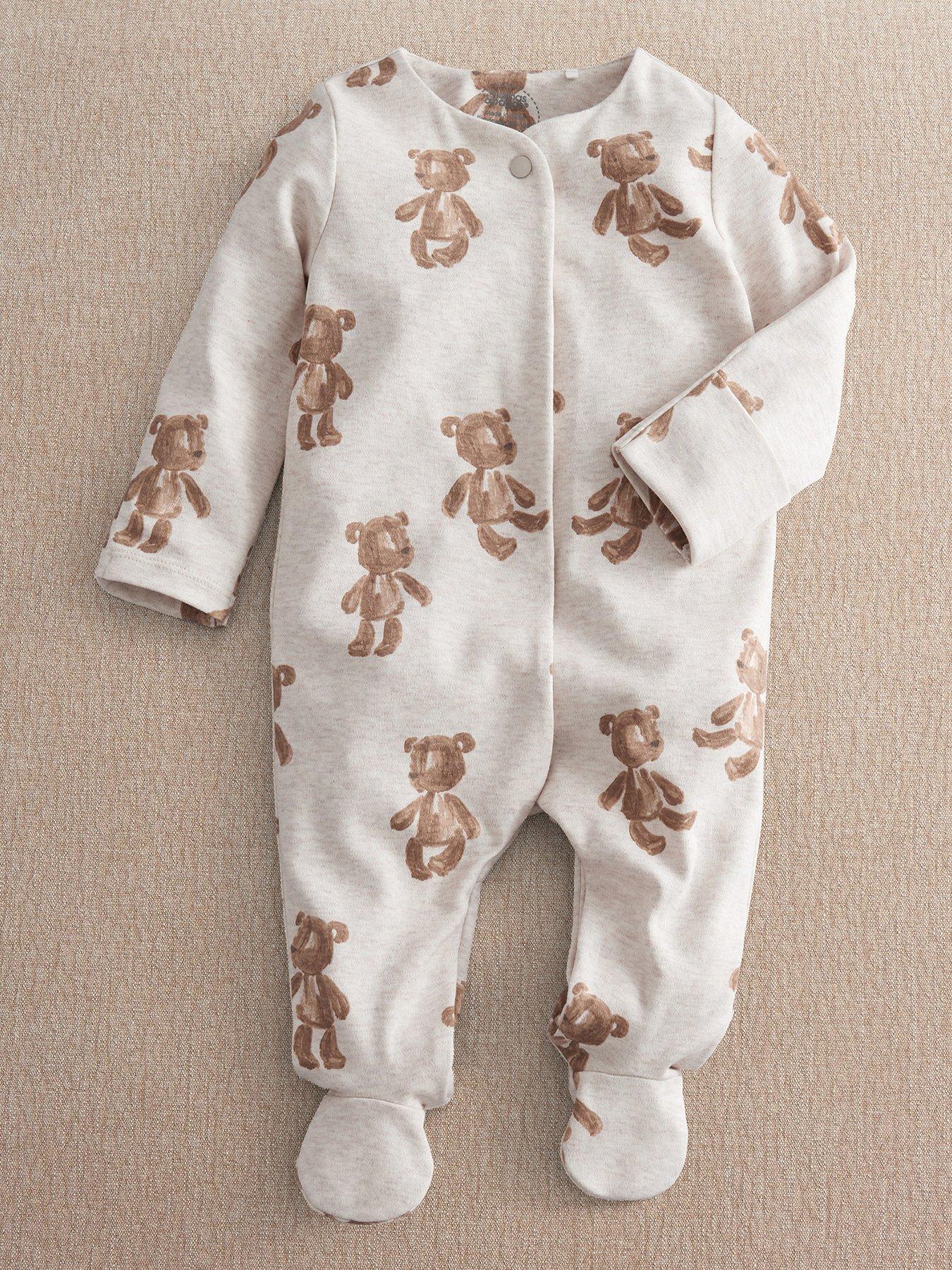 Mamas & Papas Baby Unisex Bear Print Sleepsuit, White, Size Age: Up To 1 Month